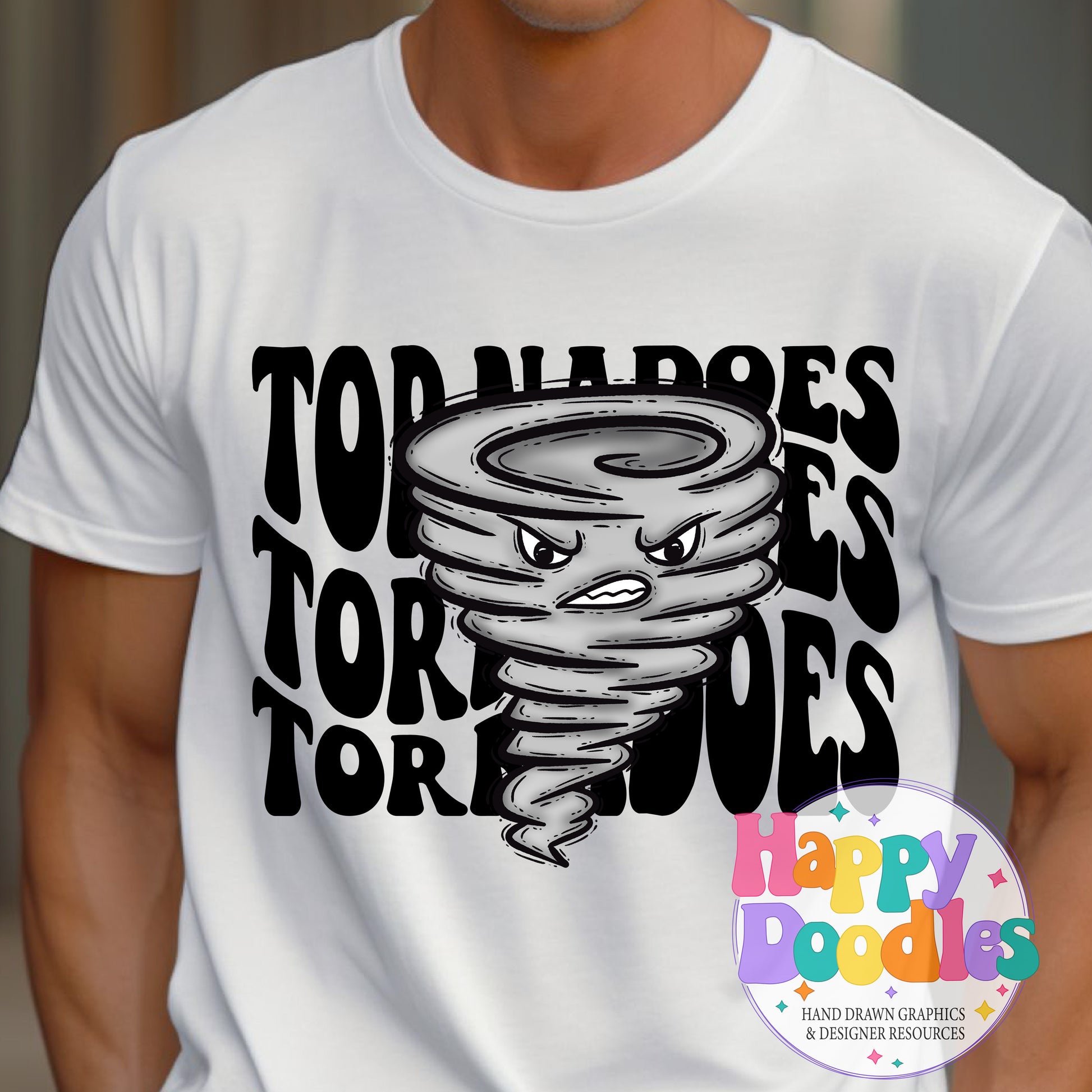 Wavy Retro Tornado Face Mascot Printable PNG - Happy Doodles Designs