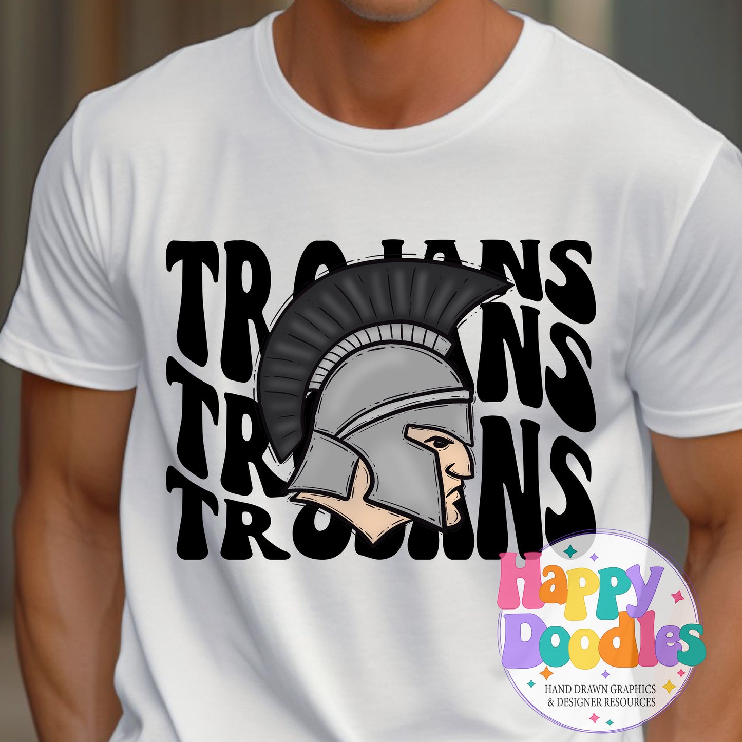 Wavy Retro Trojans Mascot Printable PNG for Sublimation & Crafts - Happy Doodles Designs