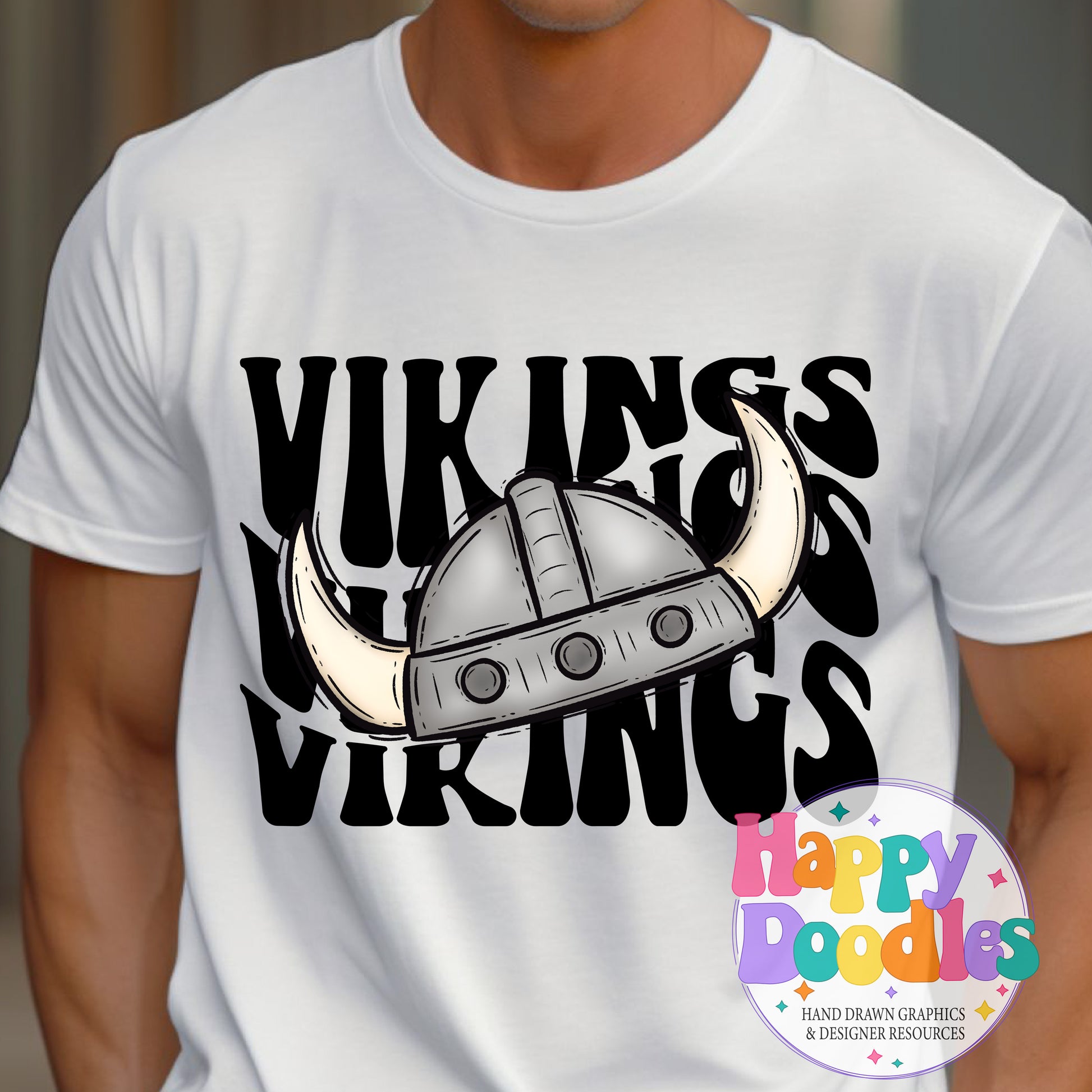 Wavy Retro Vikings Mascot Printable PNG T‑Shirt Design - Happy Doodles Designs