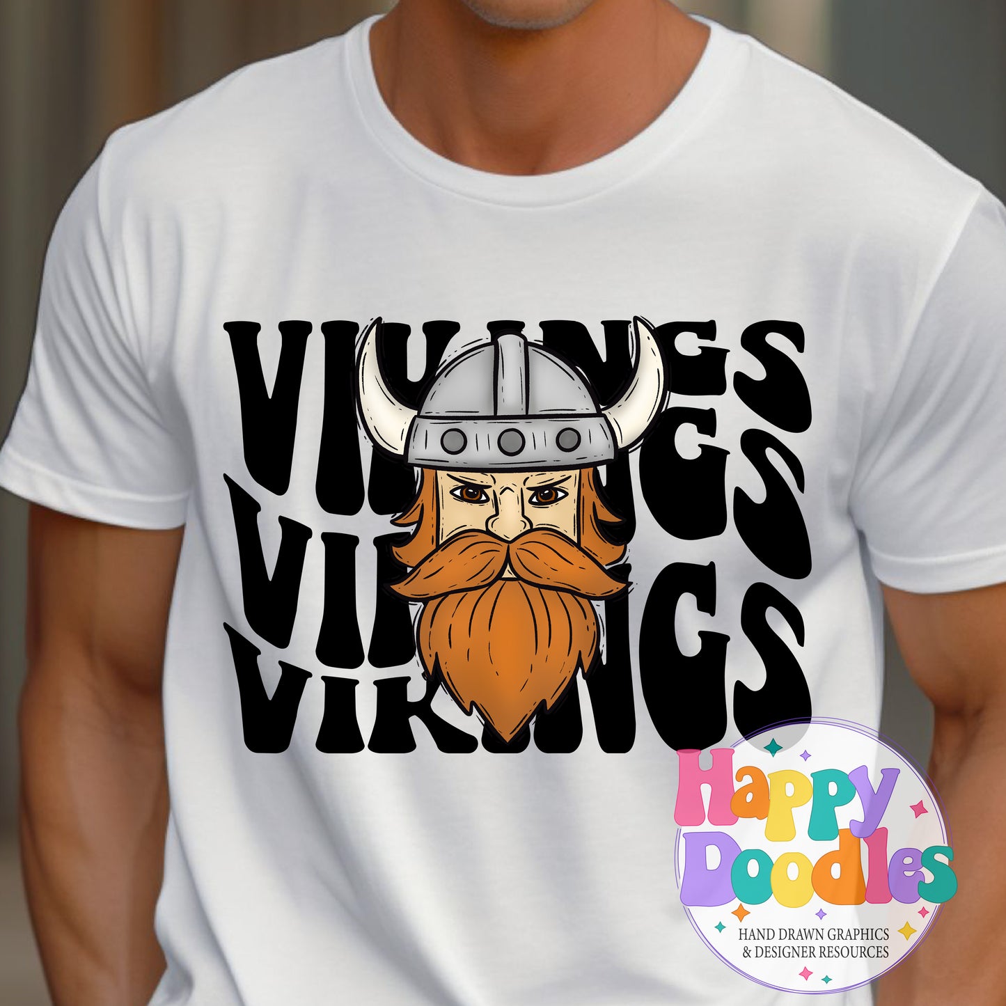 Wavy Retro Vikings Face Mascot Printable PNG - Happy Doodles Designs