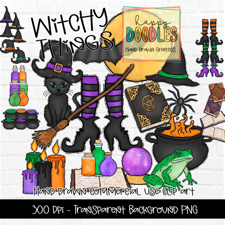 Witchy Things Bundle - Hand Drawn Commercial Use Clipart Graphics ...