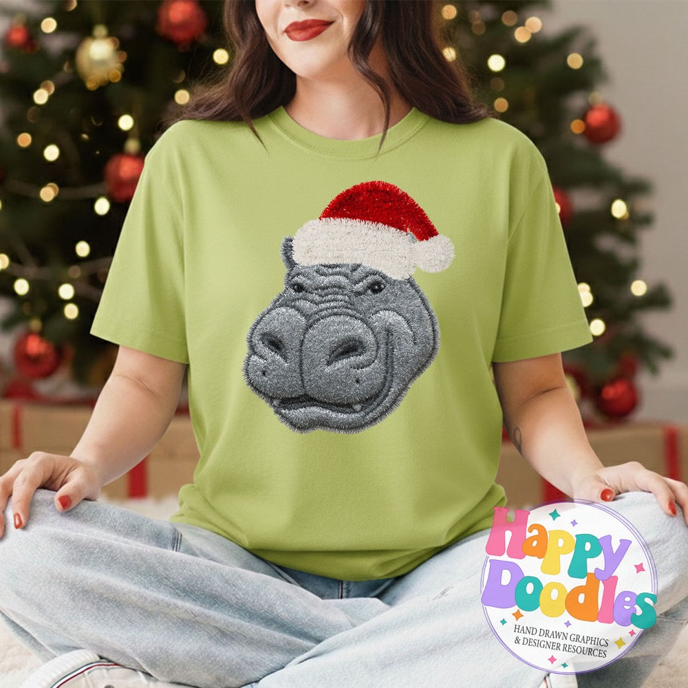 Hippo Faux Tinsel Christmas Mascot Printable PNG