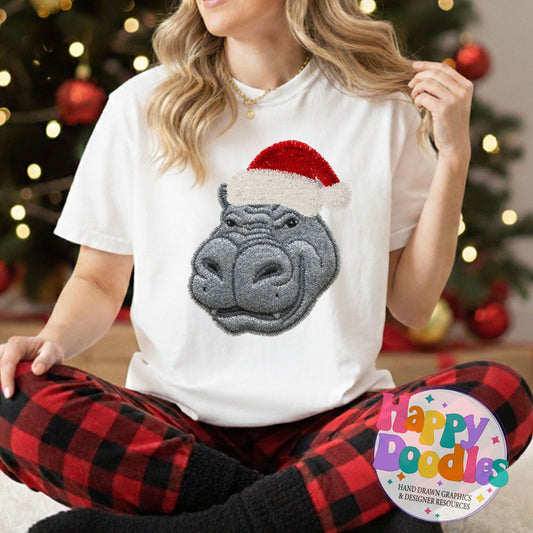 Hippo Faux Tinsel Christmas Mascot Printable PNG