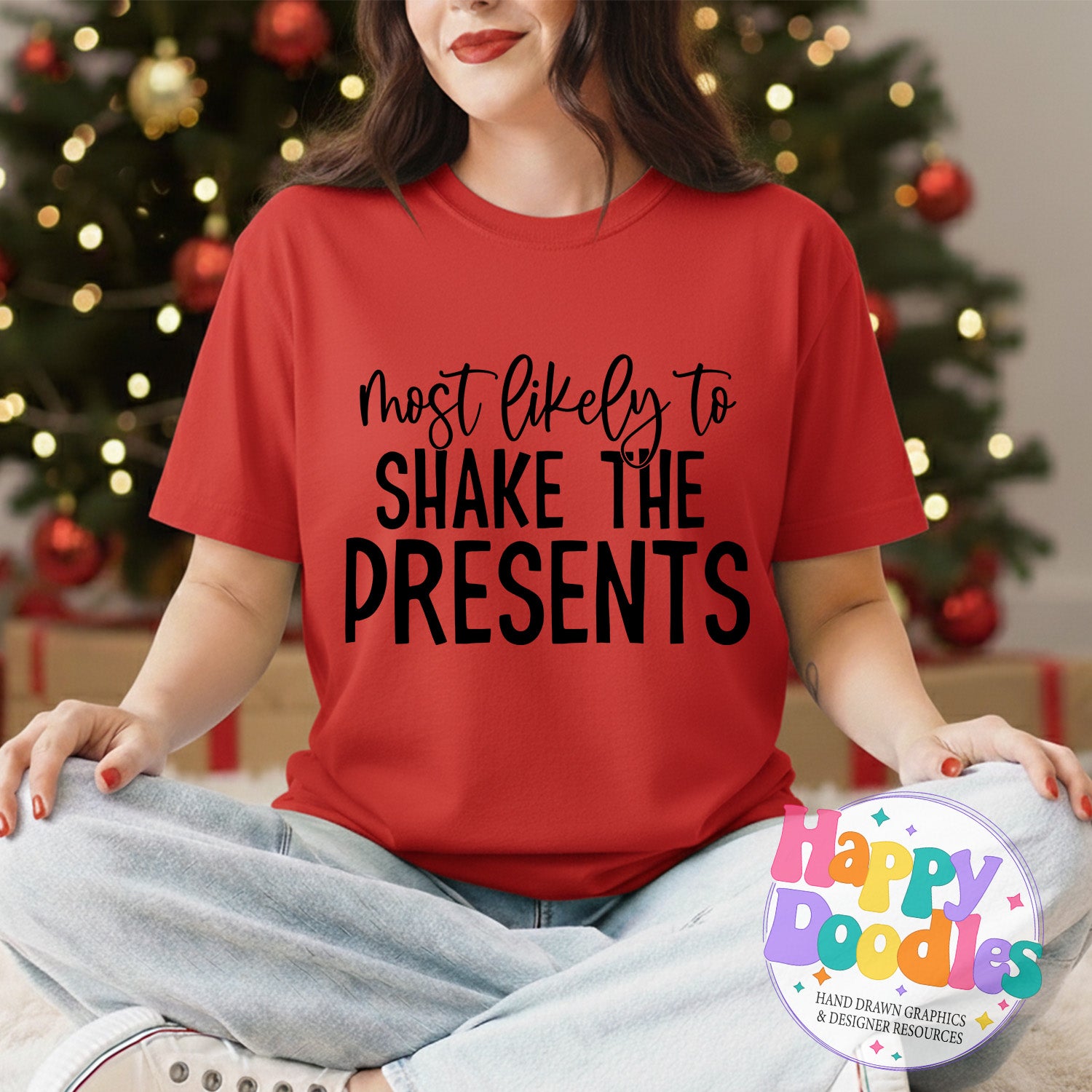 Most Likely to Shake Presents SVG | Holiday Pajama & T‑Shirt Design - Happy Doodles Designs