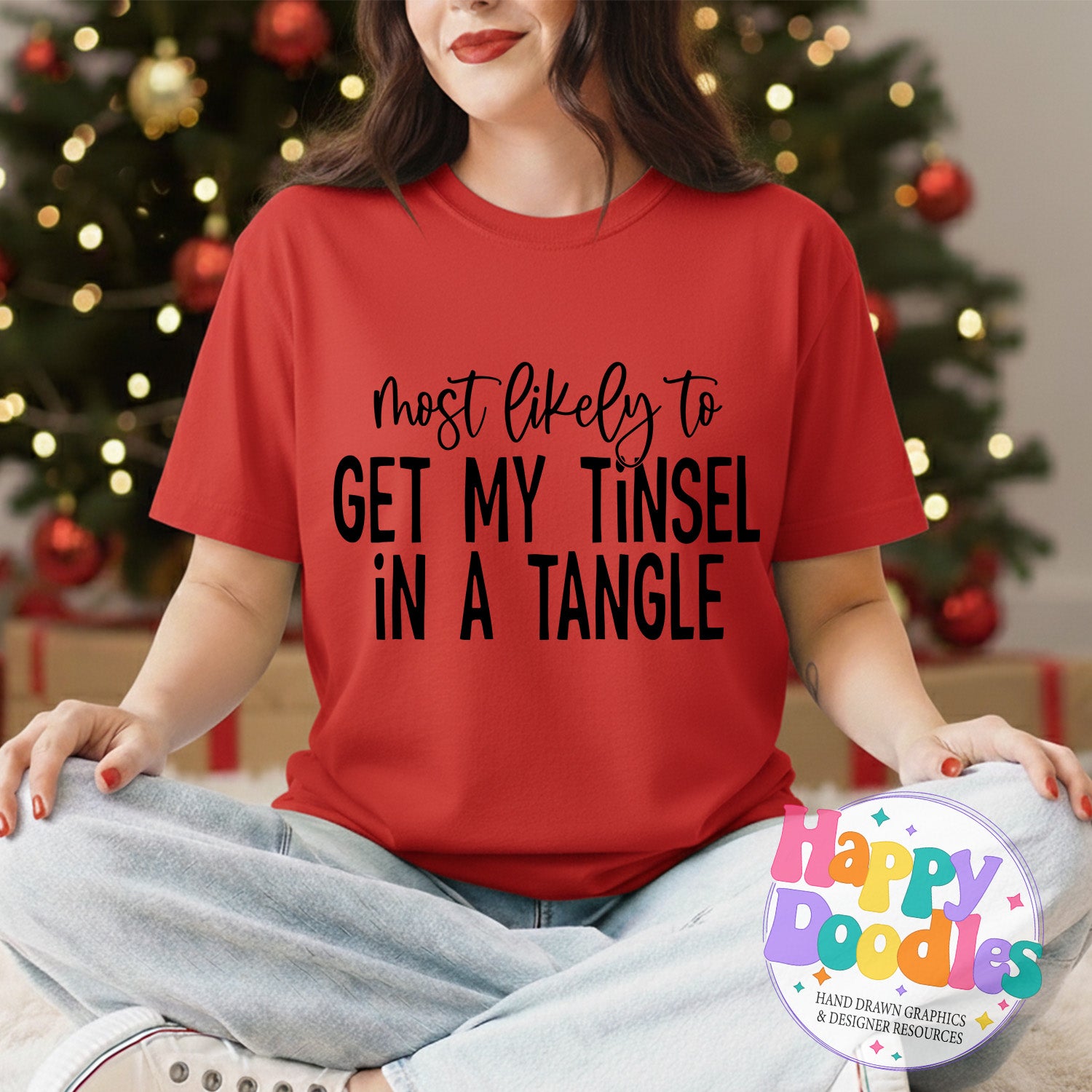 Most Likely to Tinsel in Tangle SVG | DIY Holiday Shirt SVG for Crafts - Happy Doodles Designs