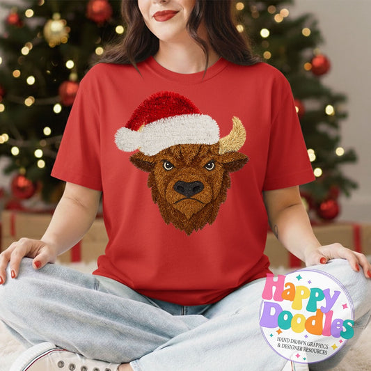 Bison Faux Tinsel Christmas Mascot Printable PNG