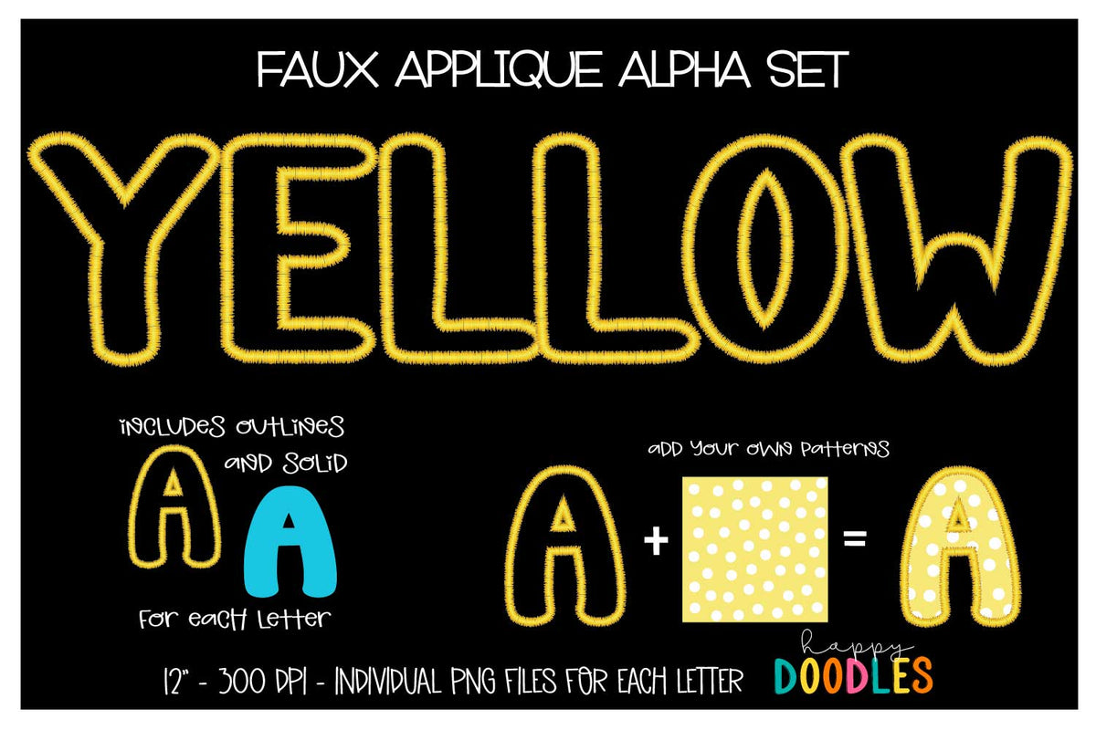 Refresh Lettering Yellow Yellow Faux Applique Letters Set - Hand Drawn Commercial Use Clipart G ...