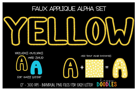 Yellow Faux Applique Letters Set - Hand Drawn Commercial Use Clipart Graphics