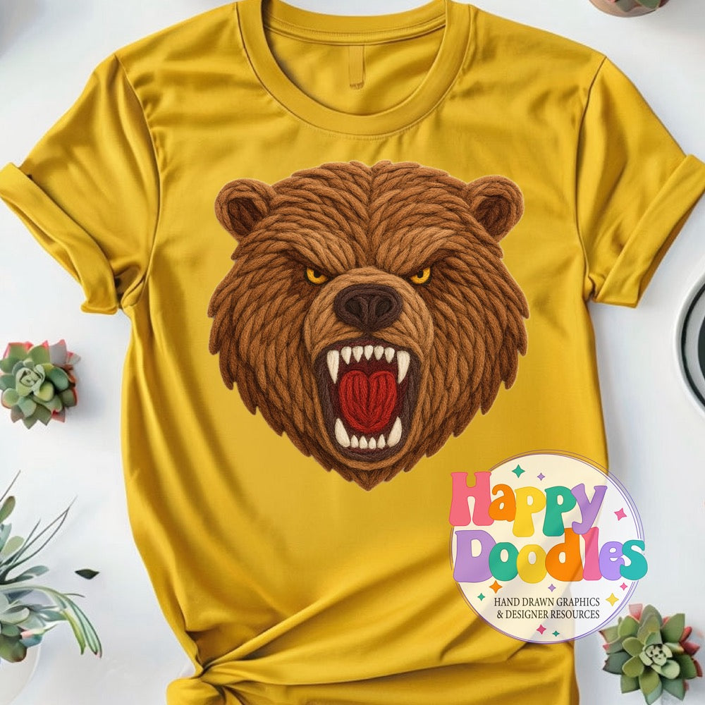 Bear Yarn Mascot Printable PNG Illustration - Happy Doodles Designs