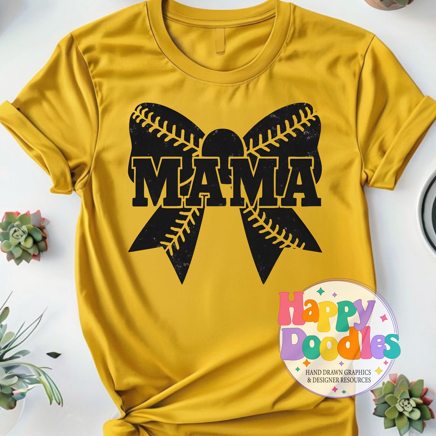 Baseball Mama Bow DIY Printable T-Shirt Design - Happy Doodles Designs