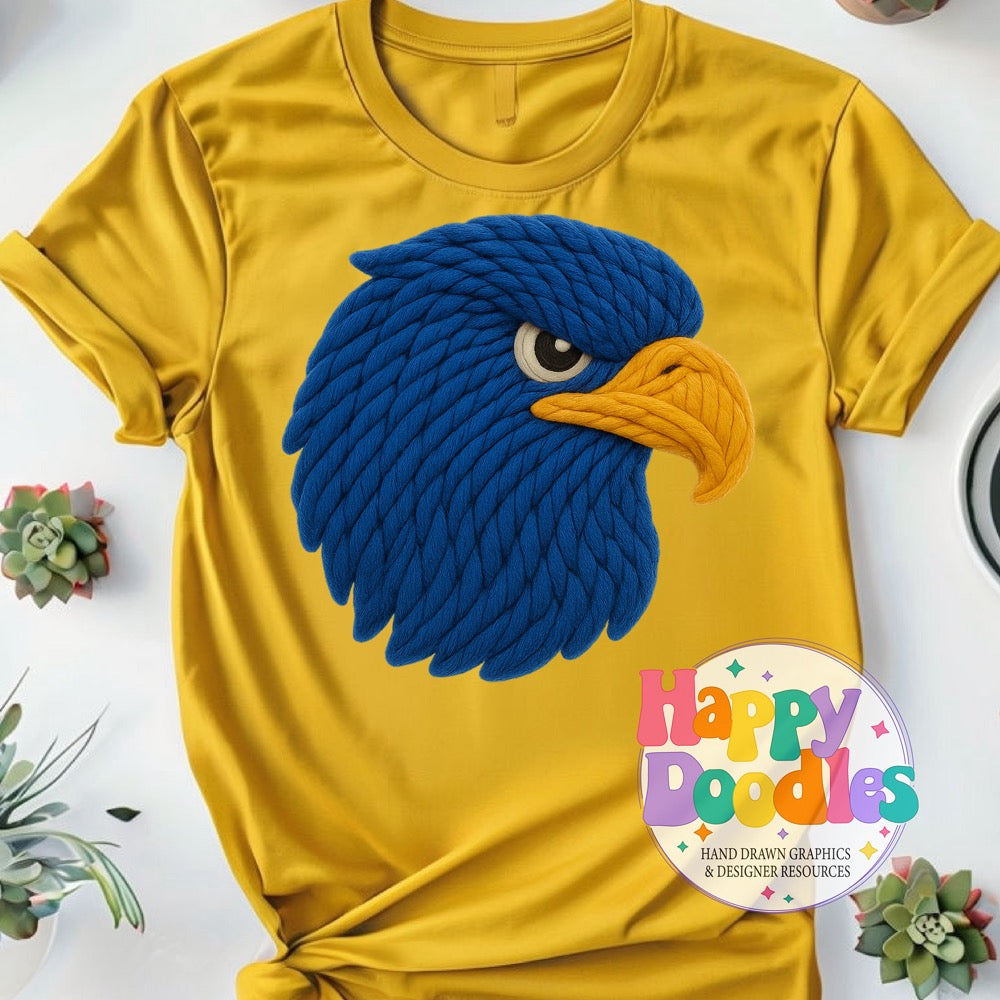 Blue Hawk Yarn Mascot Printable Mascot PNG - Happy Doodles Designs