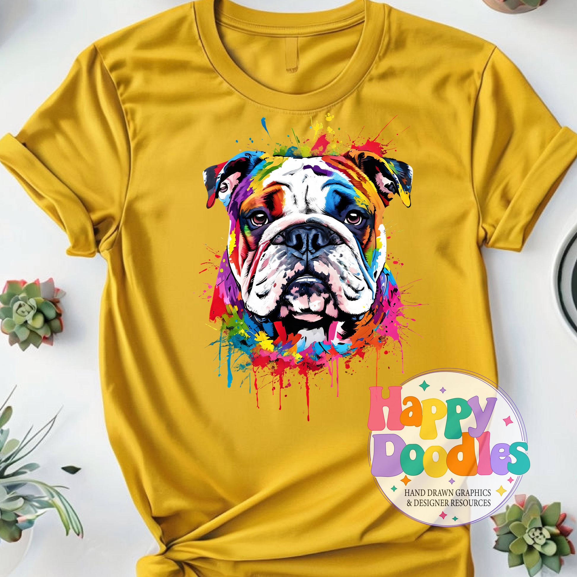 Bulldog Paint Splash T-Shirt Printable PNG Download - Happy Doodles Designs