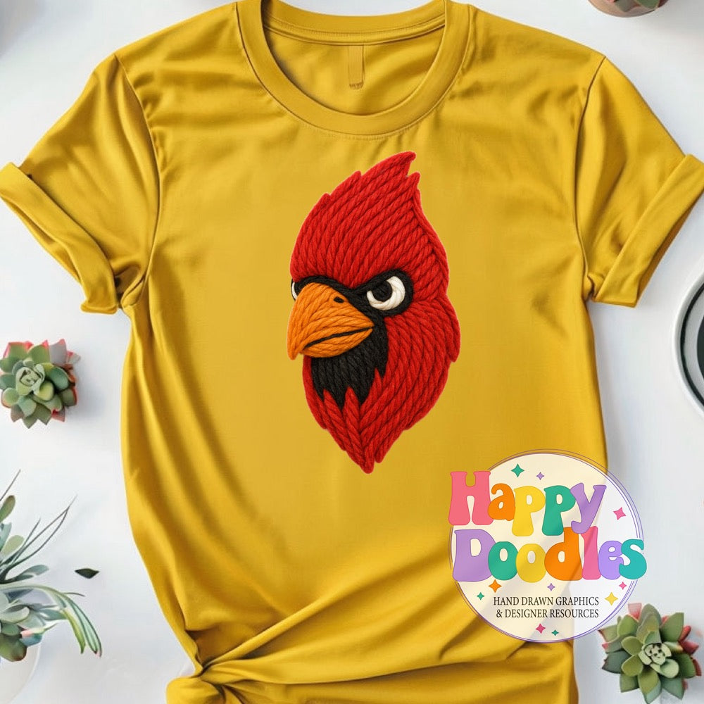 Cardinal Yarn Mascot Printable PNG Download - Happy Doodles Designs
