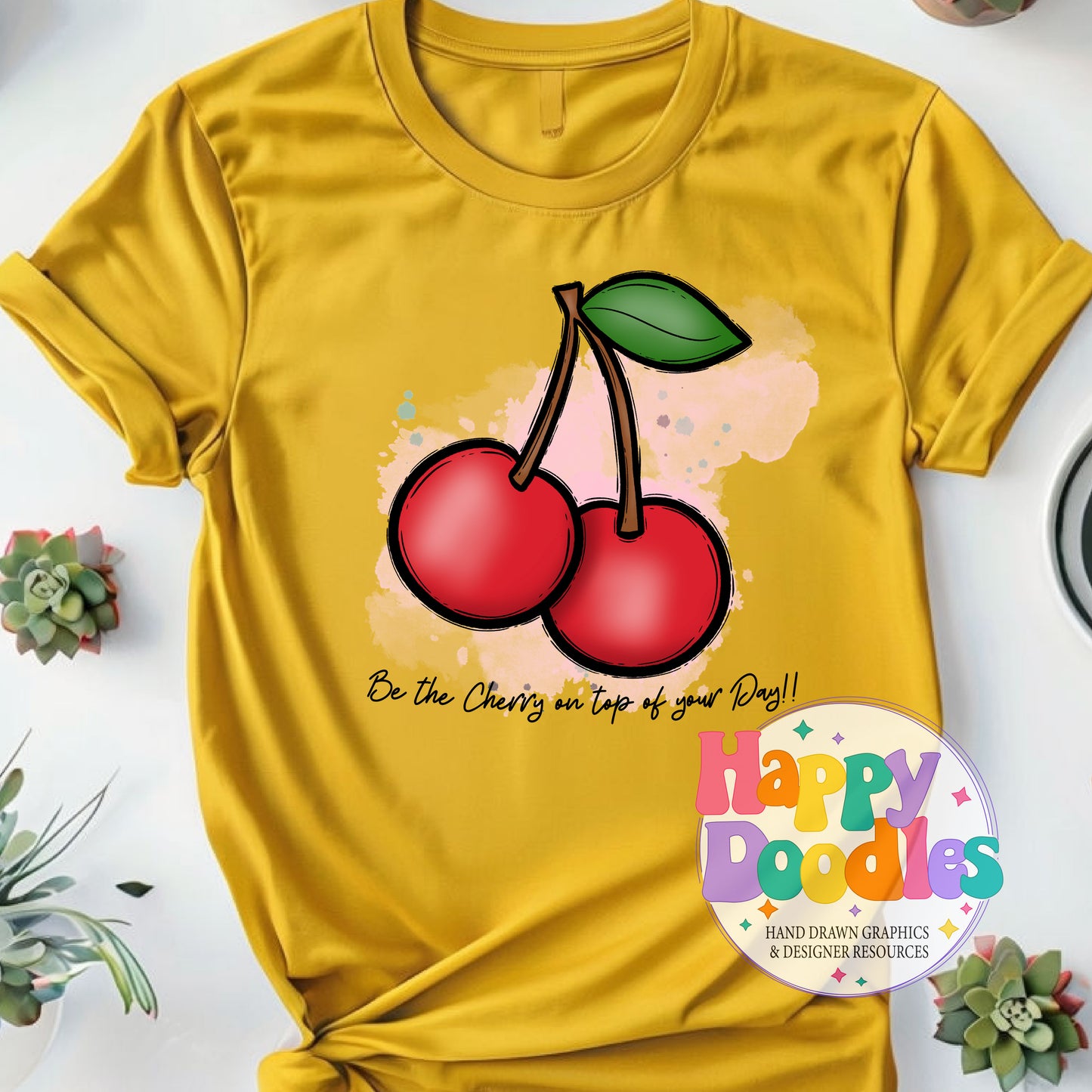Cherry On Top of Your Day DIY Printable T-Shirt Design - Happy Doodles Designs
