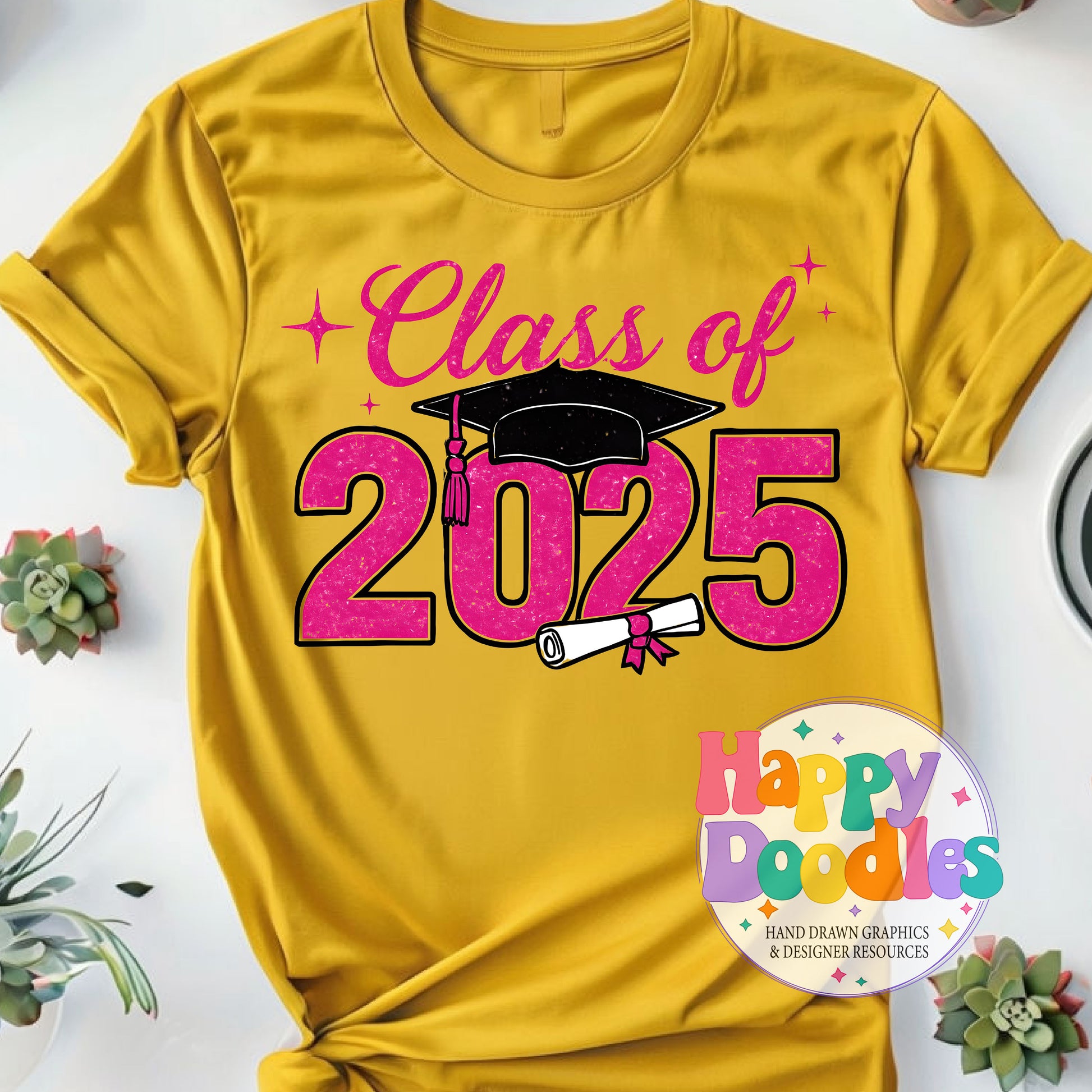 Class of 2025 Printable PNG T-Shirt Design - Happy Doodles Designs