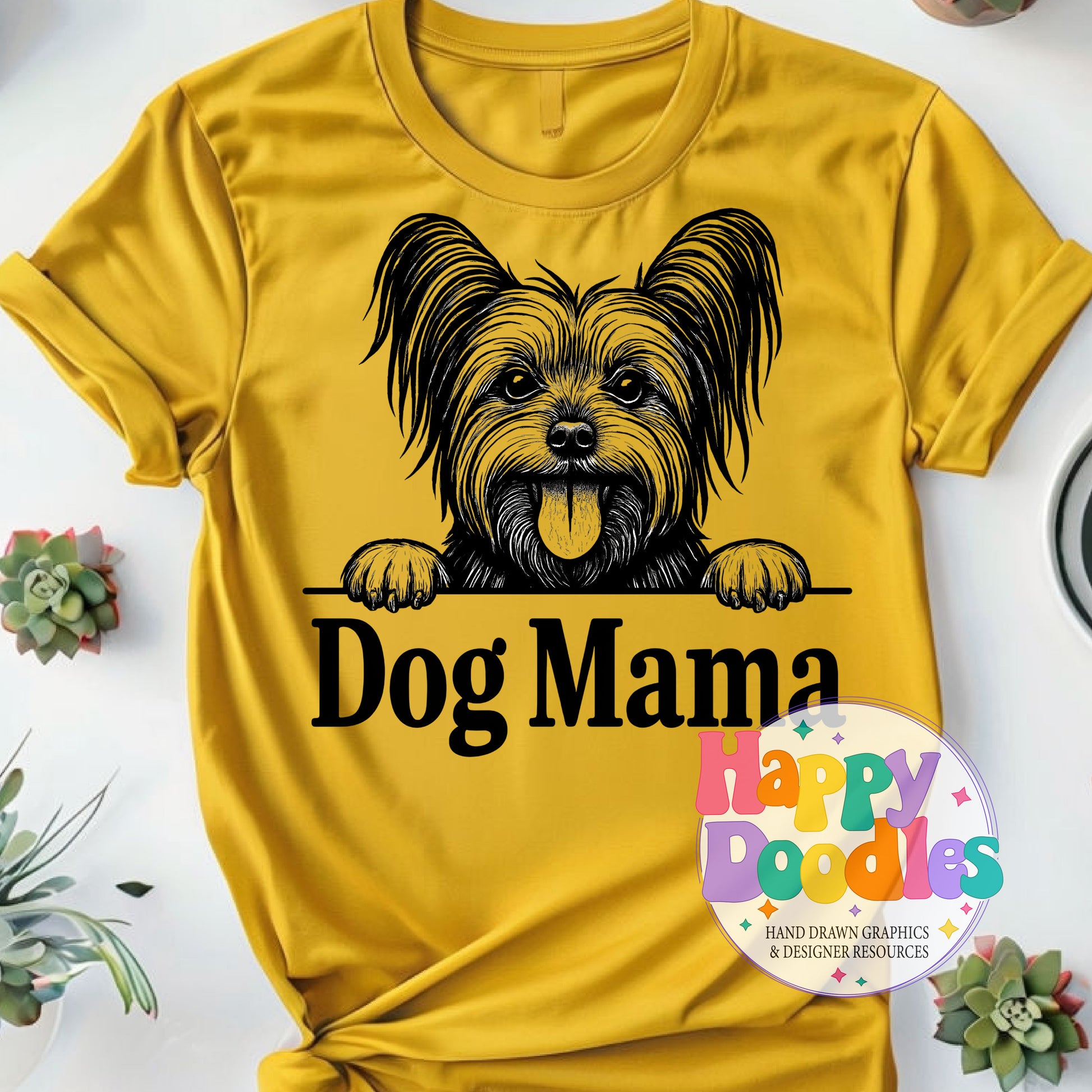 Dog Mama Yorkie DIY Printable T-Shirt Design - Happy Doodles Designs