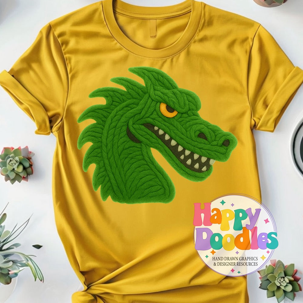 Dragon Green Yarn Mascot Printable PNG Download - Happy Doodles Designs