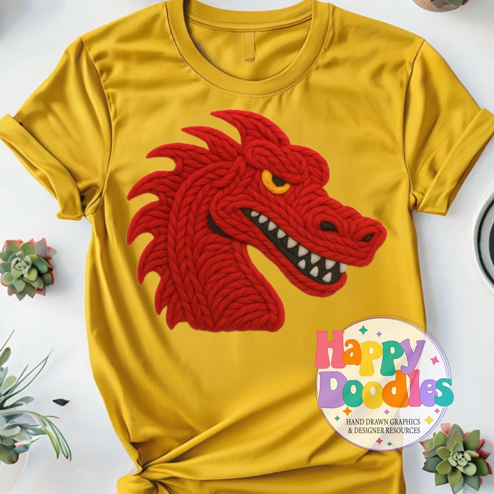 Dragon Red Yarn Mascot Printable Mascot PNG - Happy Doodles Designs