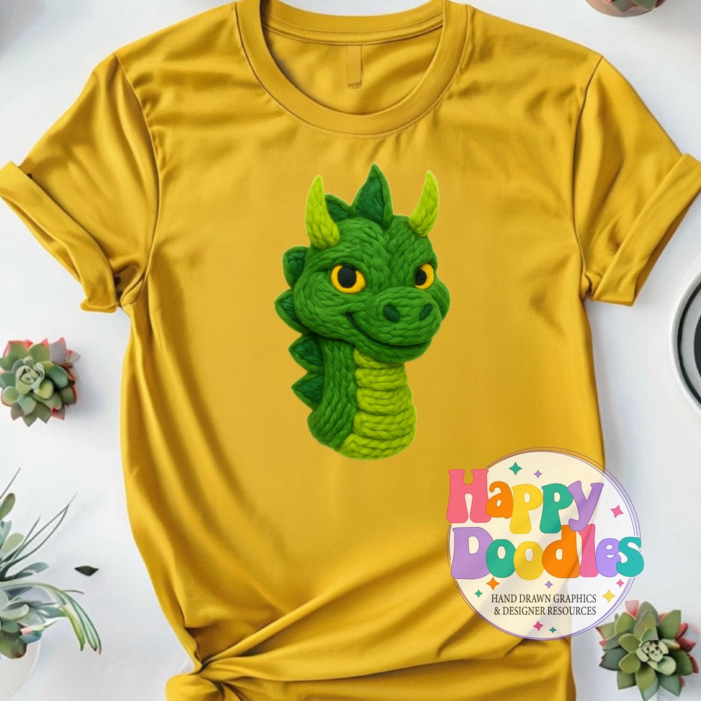 Friendly Dragon Yarn Mascot Printable PNG Illustration - Happy Doodles Designs