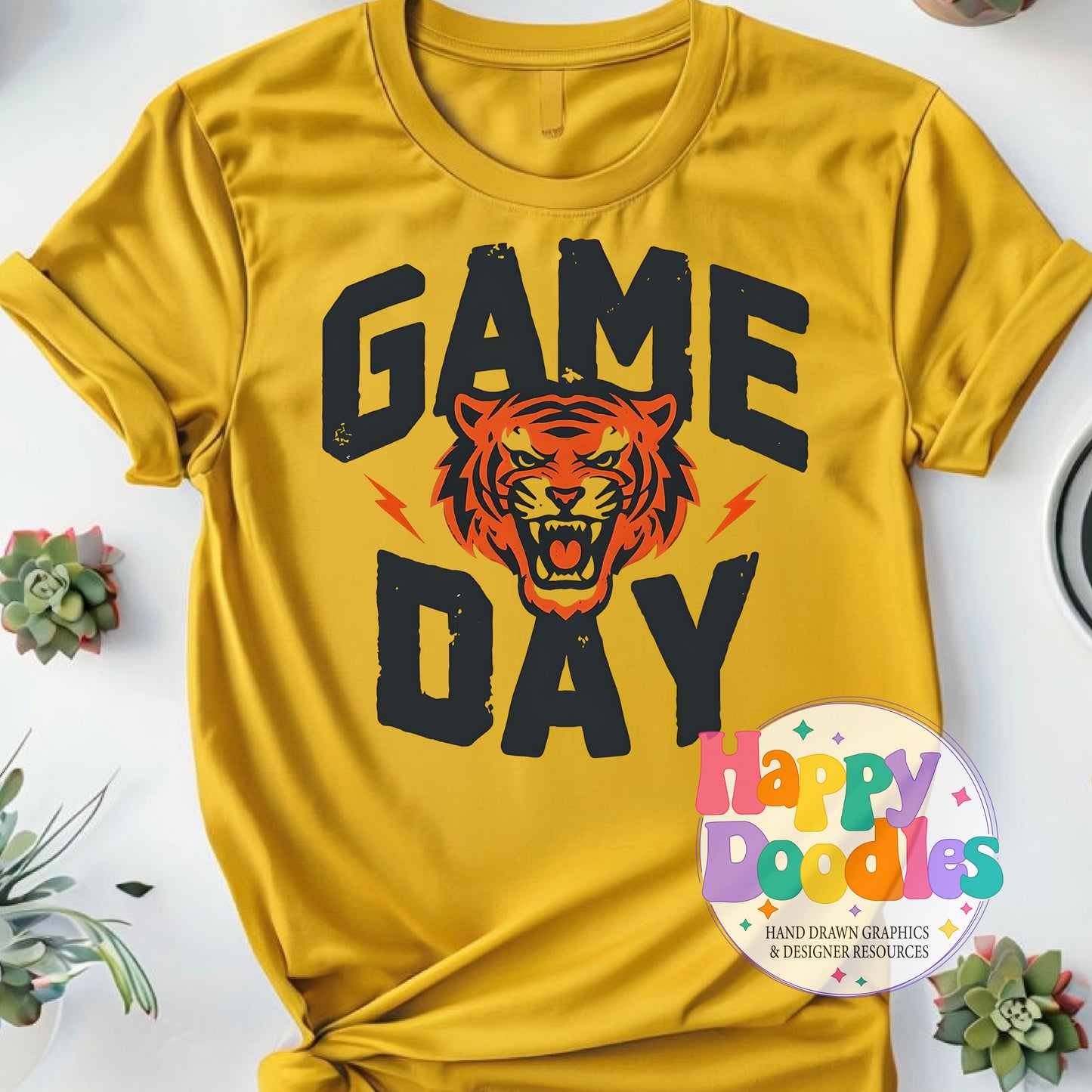 Game Day Tiger Printable PNG T-Shirt Design - Happy Doodles Designs
