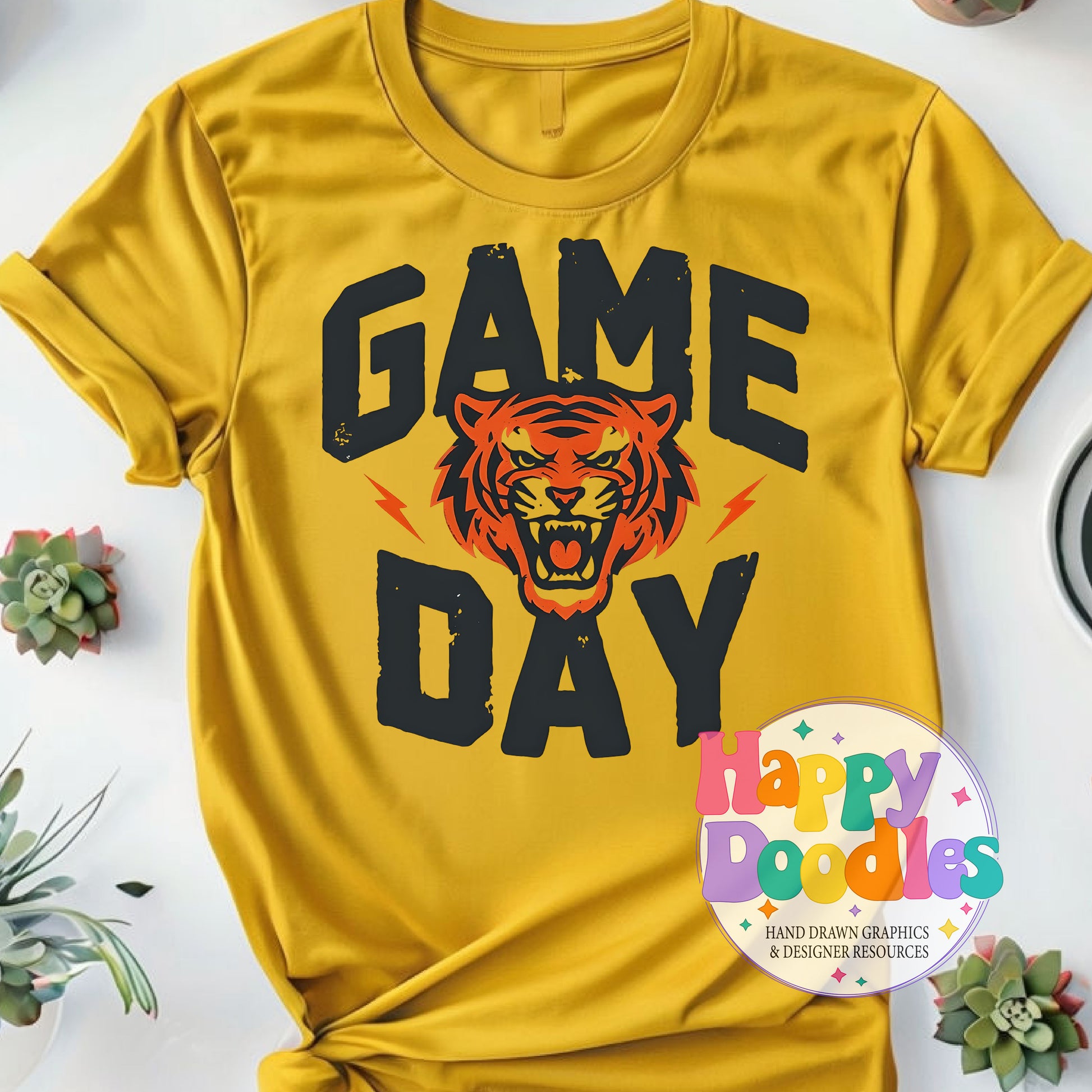 Game Day Tiger Printable PNG T-Shirt Design - Happy Doodles Designs