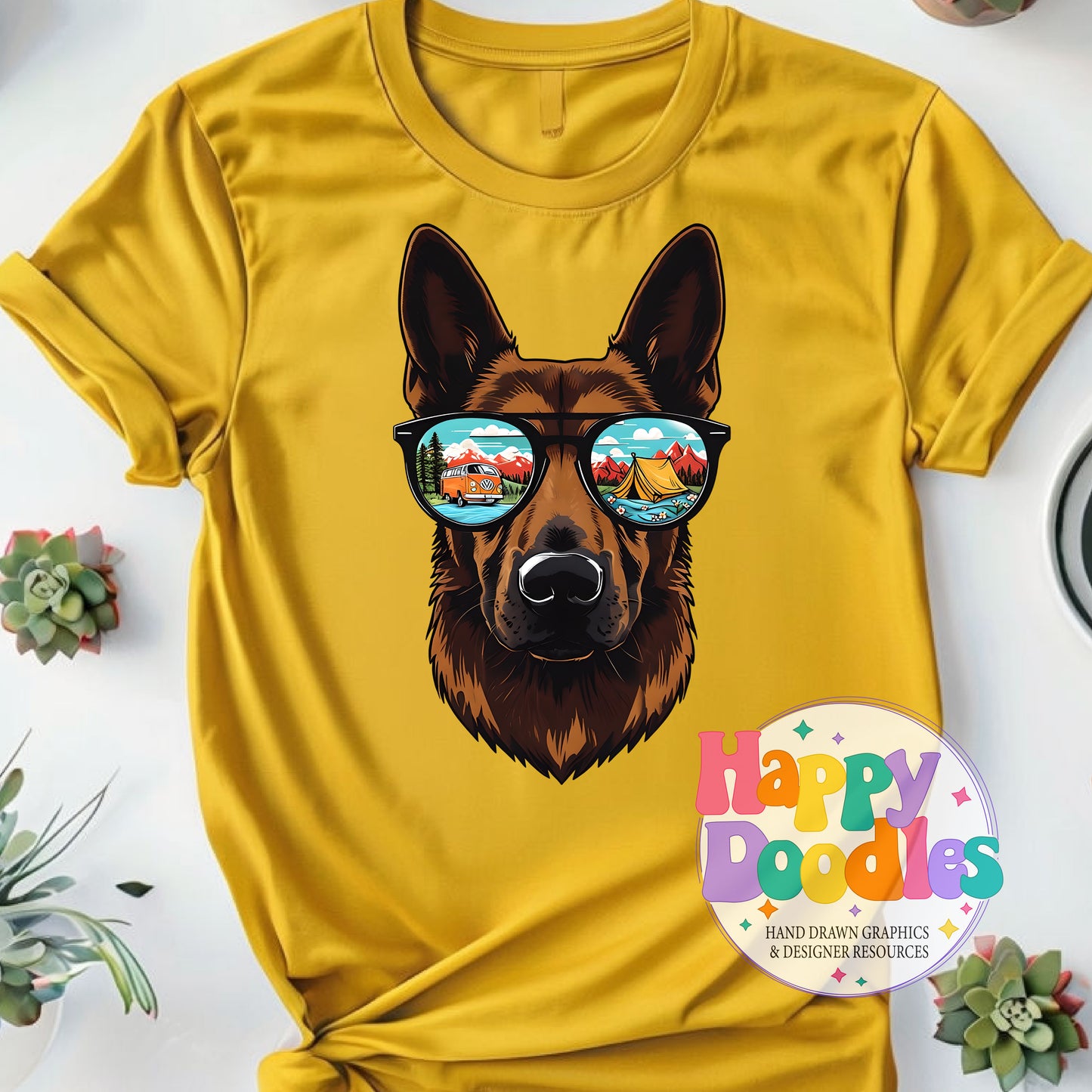 German Shephard Camping Glasses Printable PNG for Sublimation & Crafts - Happy Doodles Designs