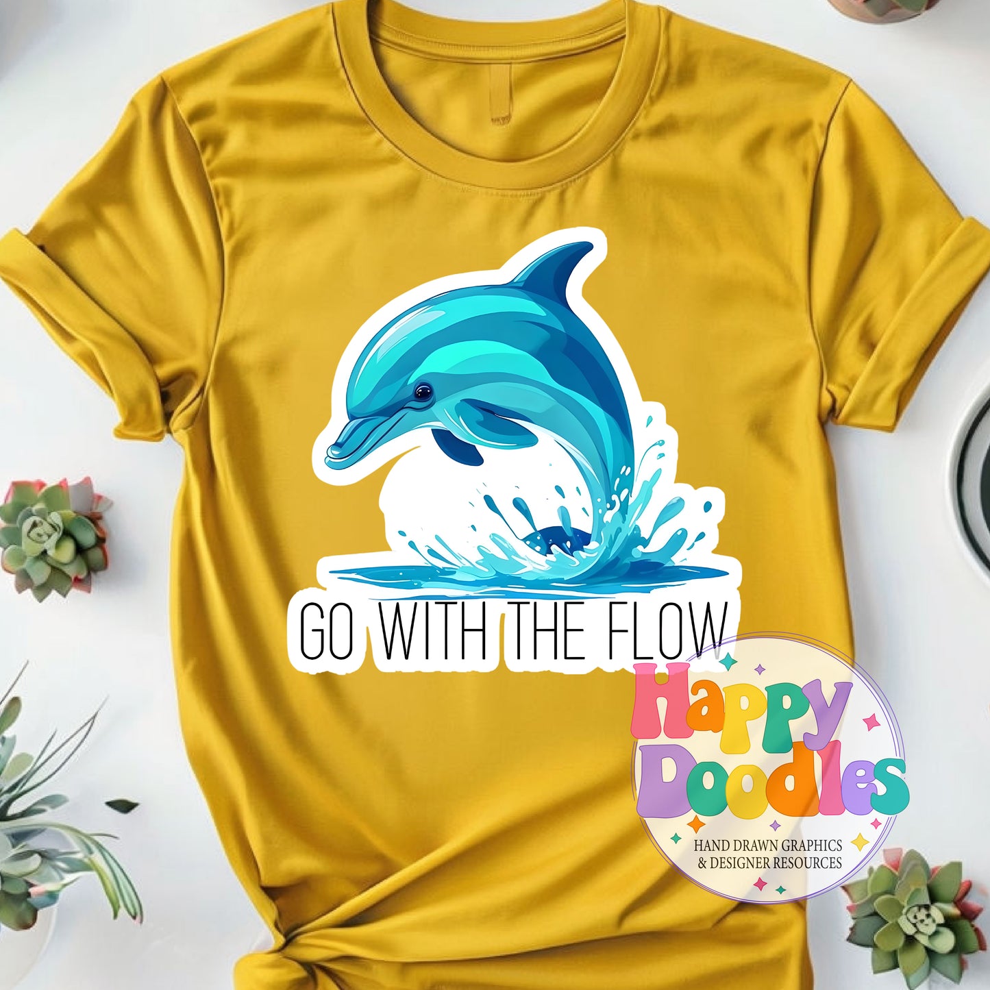 Go with the Flow Sticker Printable PNG T-Shirt Design - Happy Doodles Designs