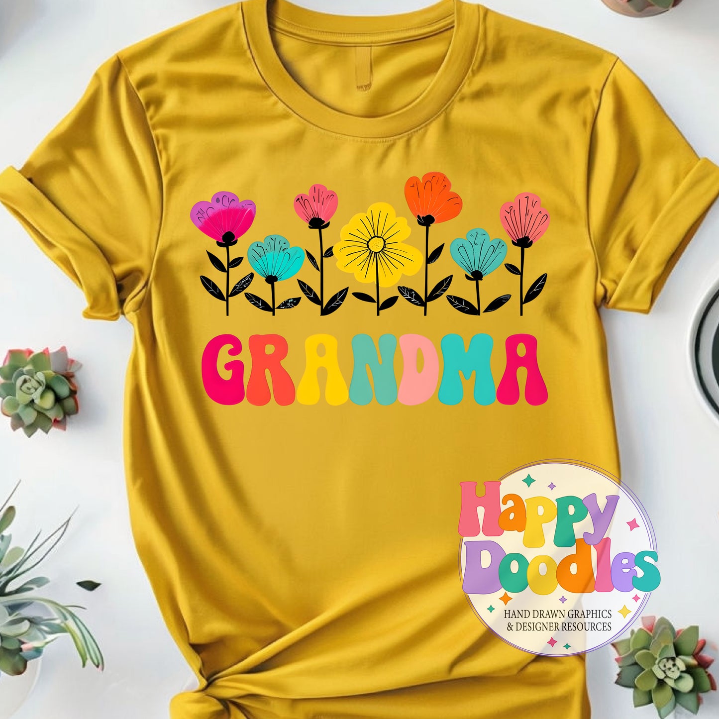 Grandma Flowers High Resolution Printable PNG - Happy Doodles Designs