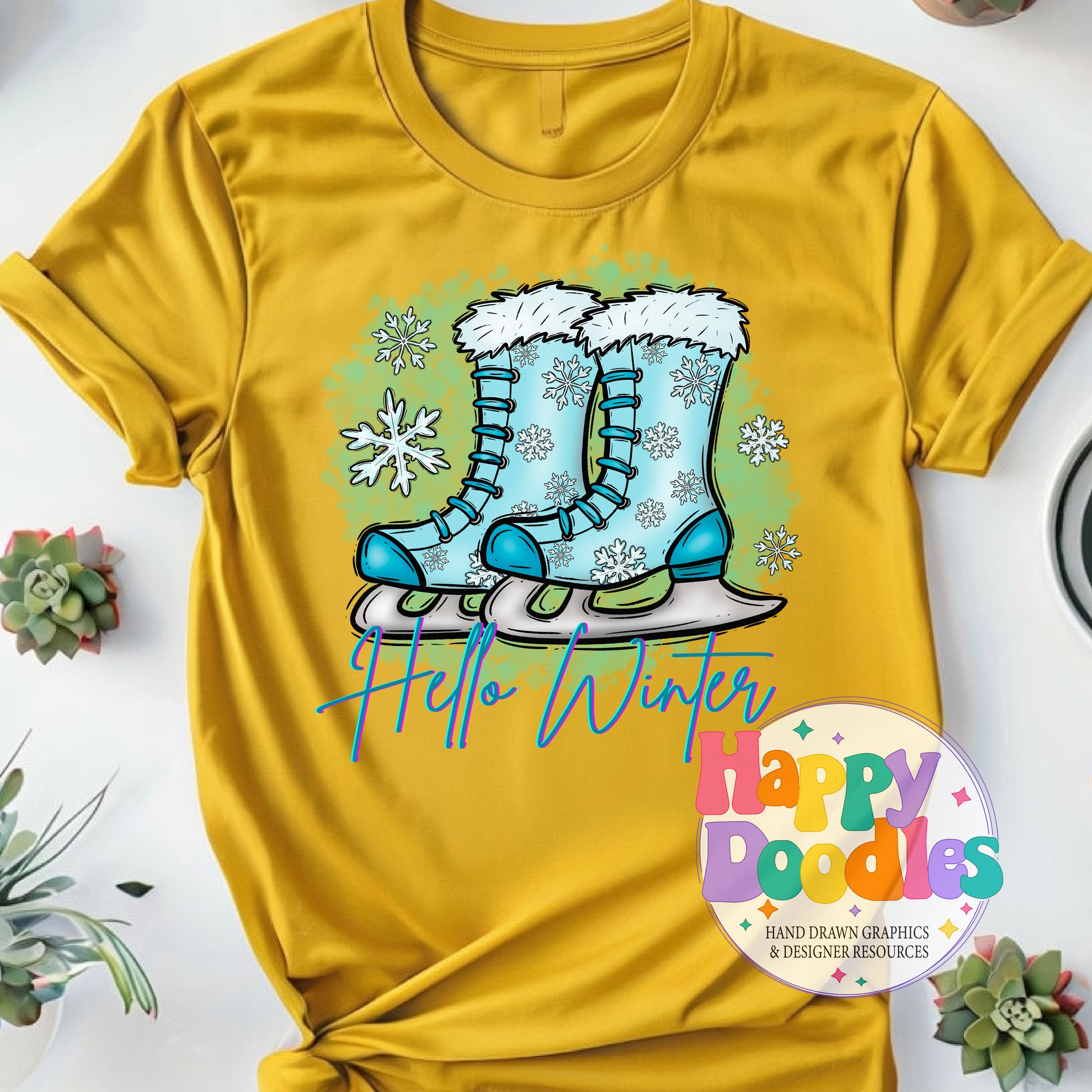 Hello Winter High Resolution Printable PNG - Happy Doodles Designs