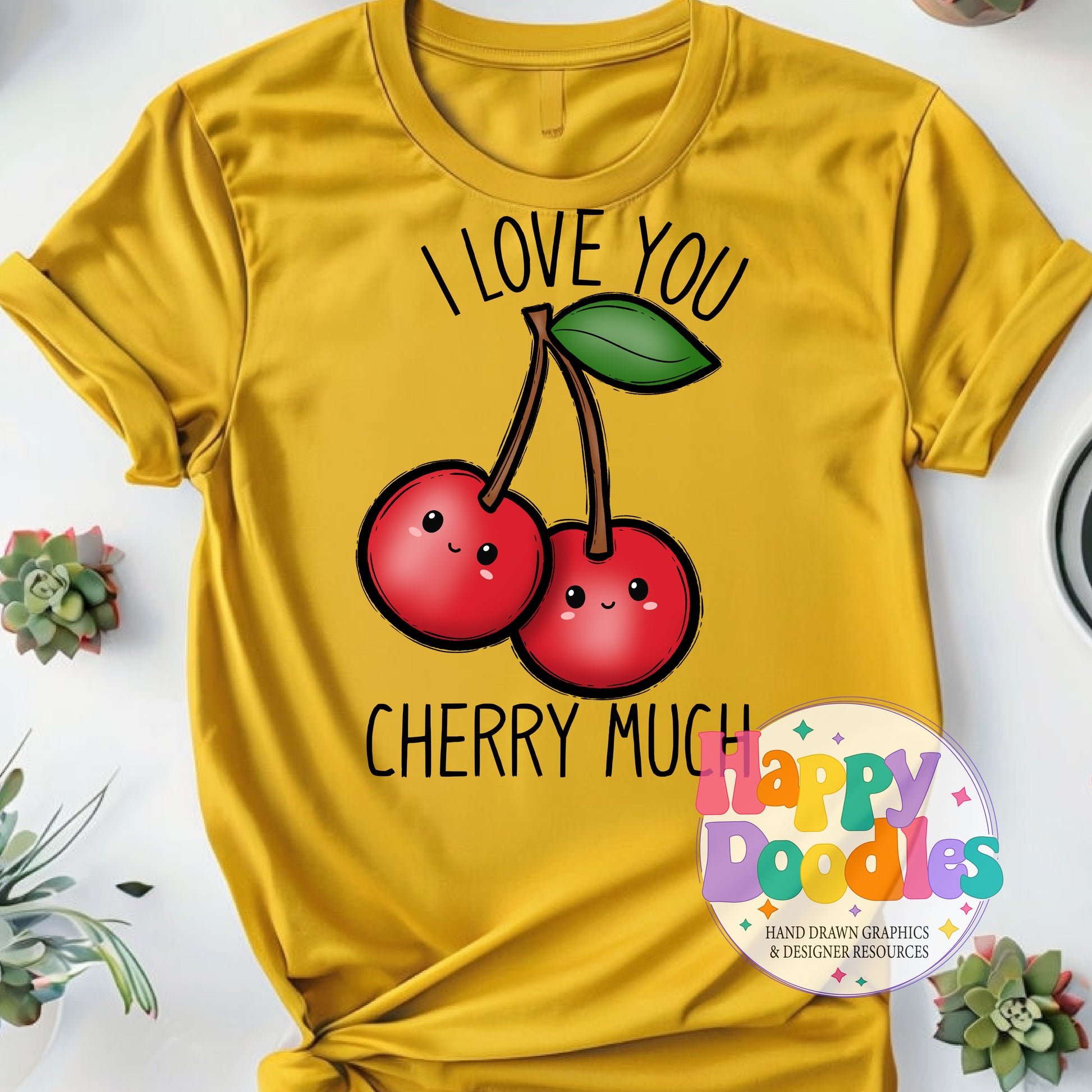 I Love You Cherry Much Printable PNG T-Shirt Design - Happy Doodles Designs