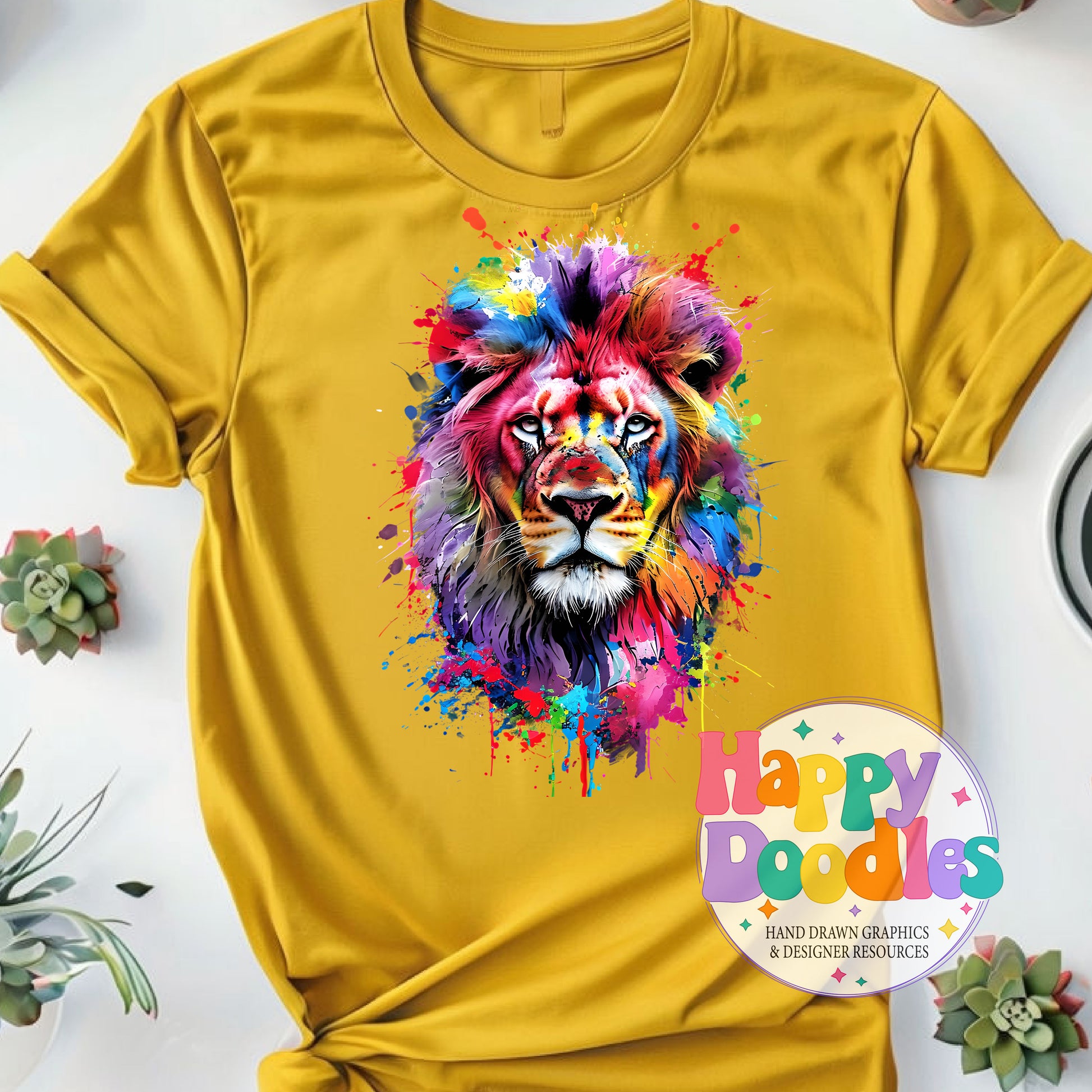 Lion Paint Splash Printable PNG T-Shirt Design - Happy Doodles Designs
