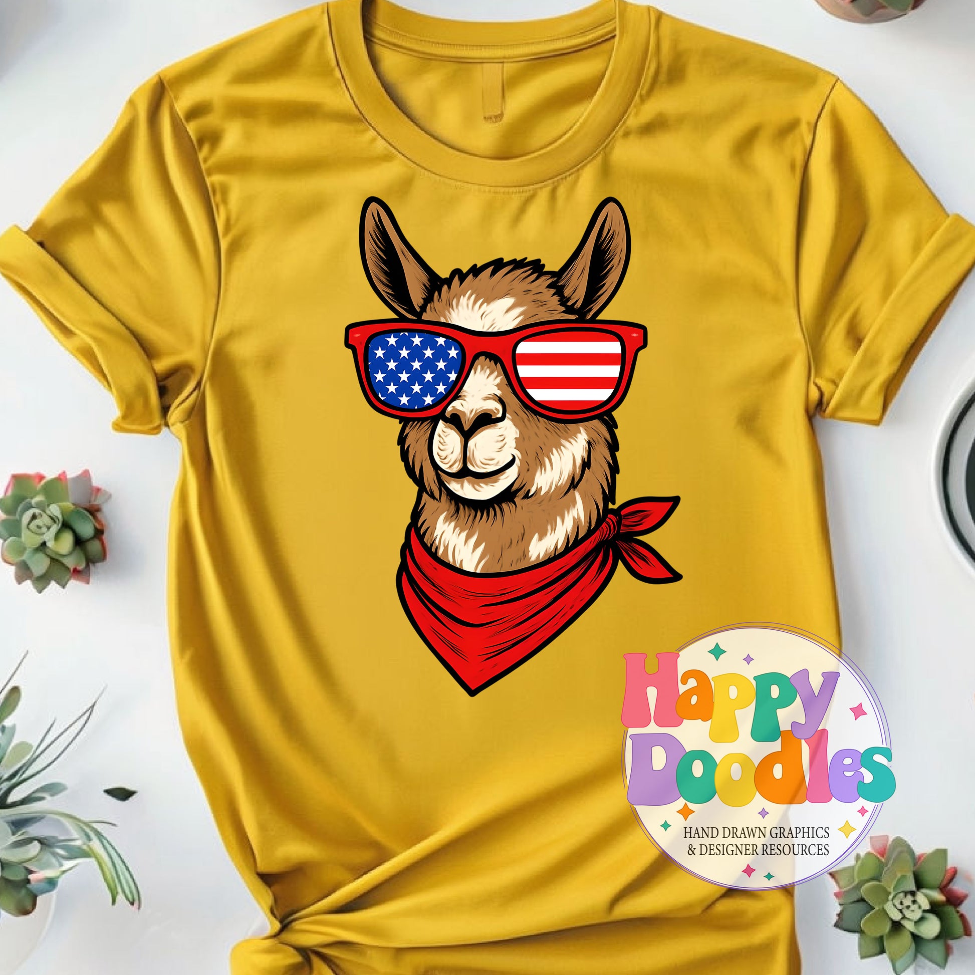 Llama Flag Glasses Printable PNG T-Shirt Design - Happy Doodles Designs