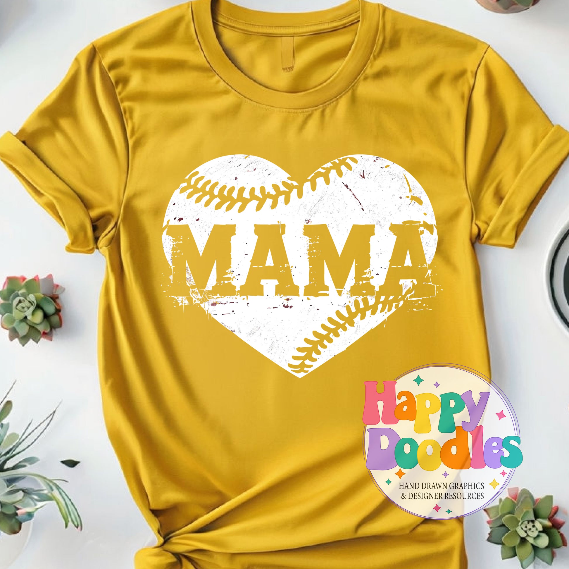 Mama Baseball Heart Distressed Printable PNG T-Shirt Design - Happy Doodles Designs