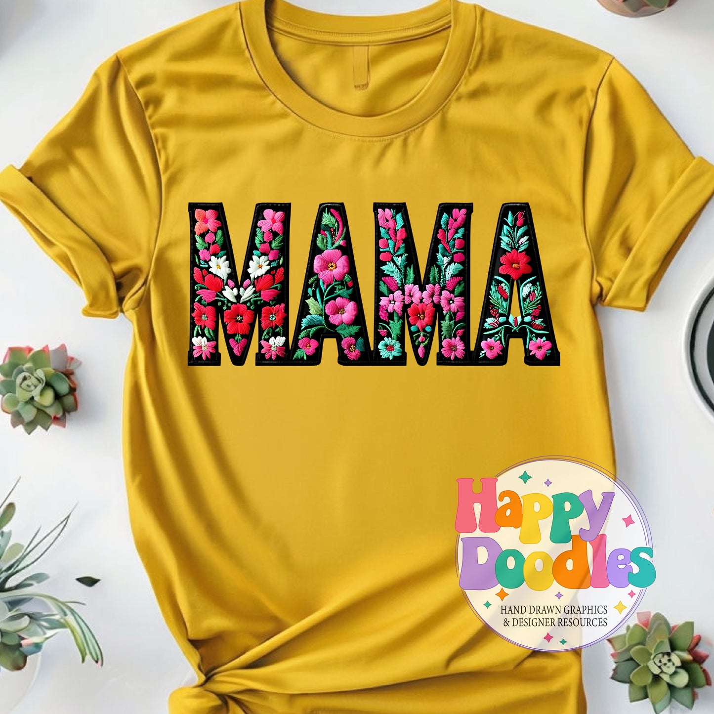 Mama Floral Filled High Resolution Printable PNG - Happy Doodles Designs