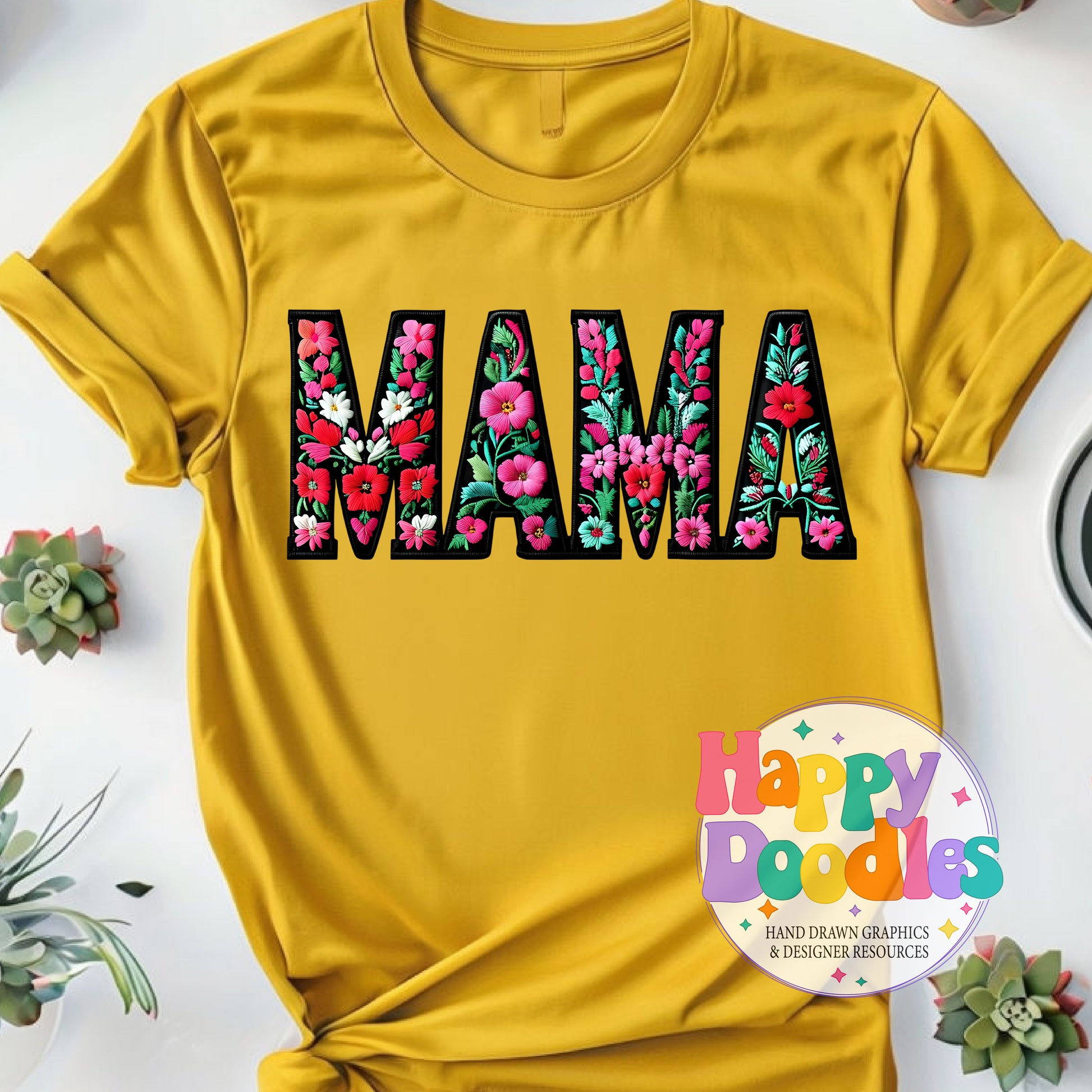 Mama Floral Filled High Resolution Printable PNG - Happy Doodles Designs
