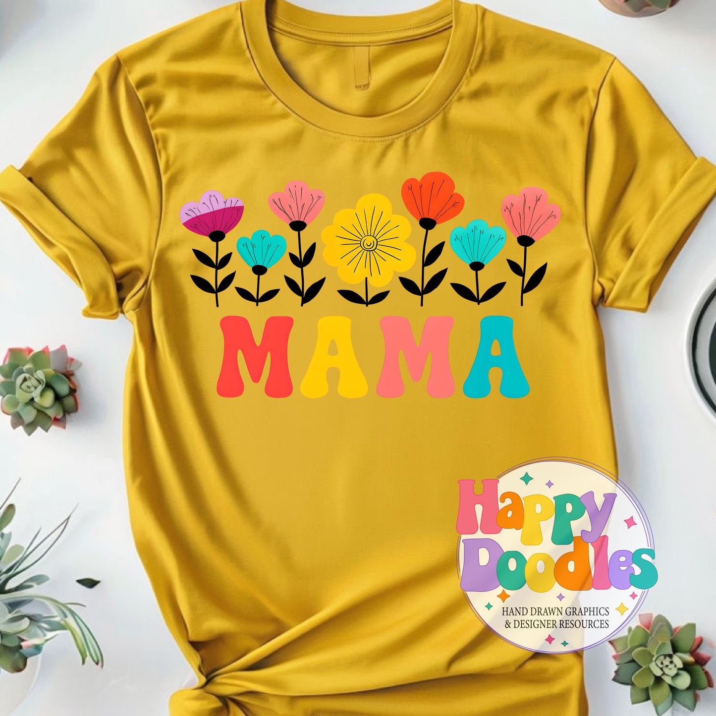 Mama Flowers DIY Printable T-Shirt Design - Happy Doodles Designs