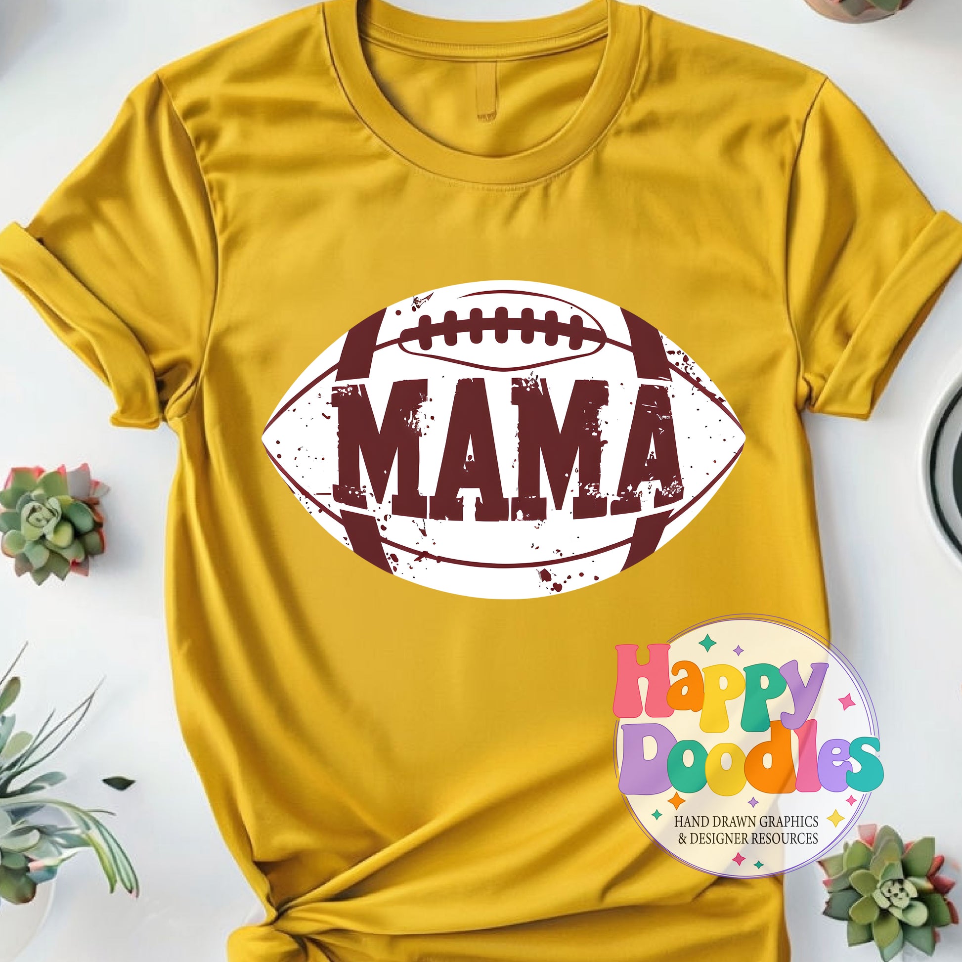 Mama Football Distressed T-Shirt Printable PNG Download - Happy Doodles Designs