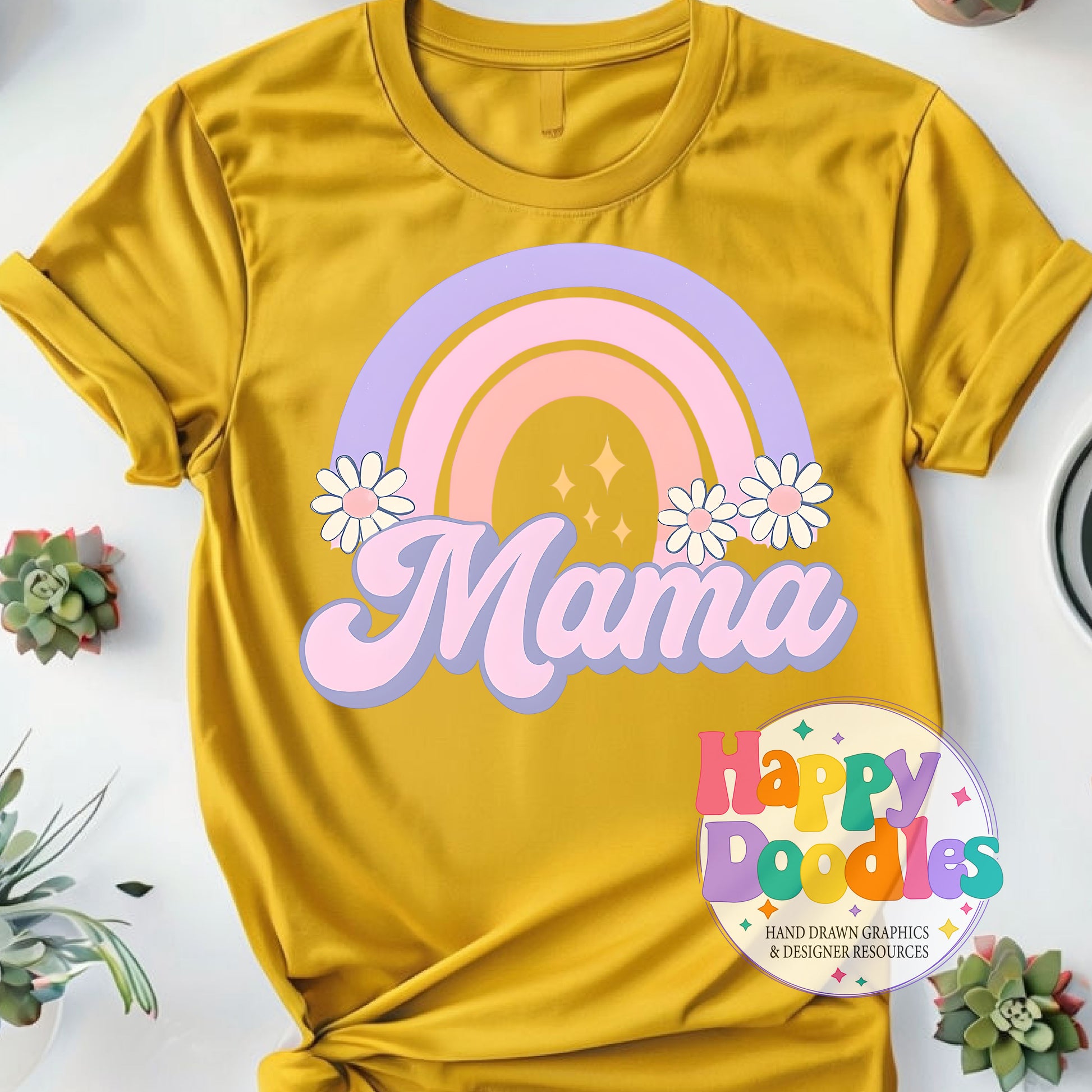 Mama Rainbow Printable PNG T-Shirt Design - Happy Doodles Designs