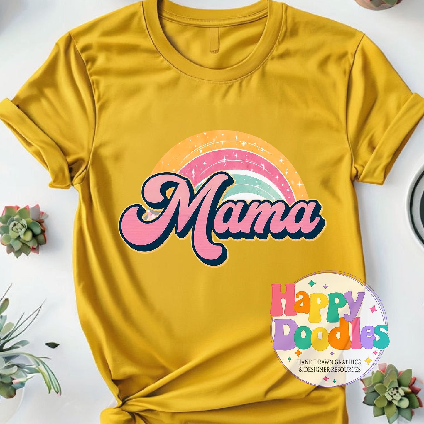 Mama Rainbow Retro Printable PNG for Sublimation & Crafts - Happy Doodles Designs