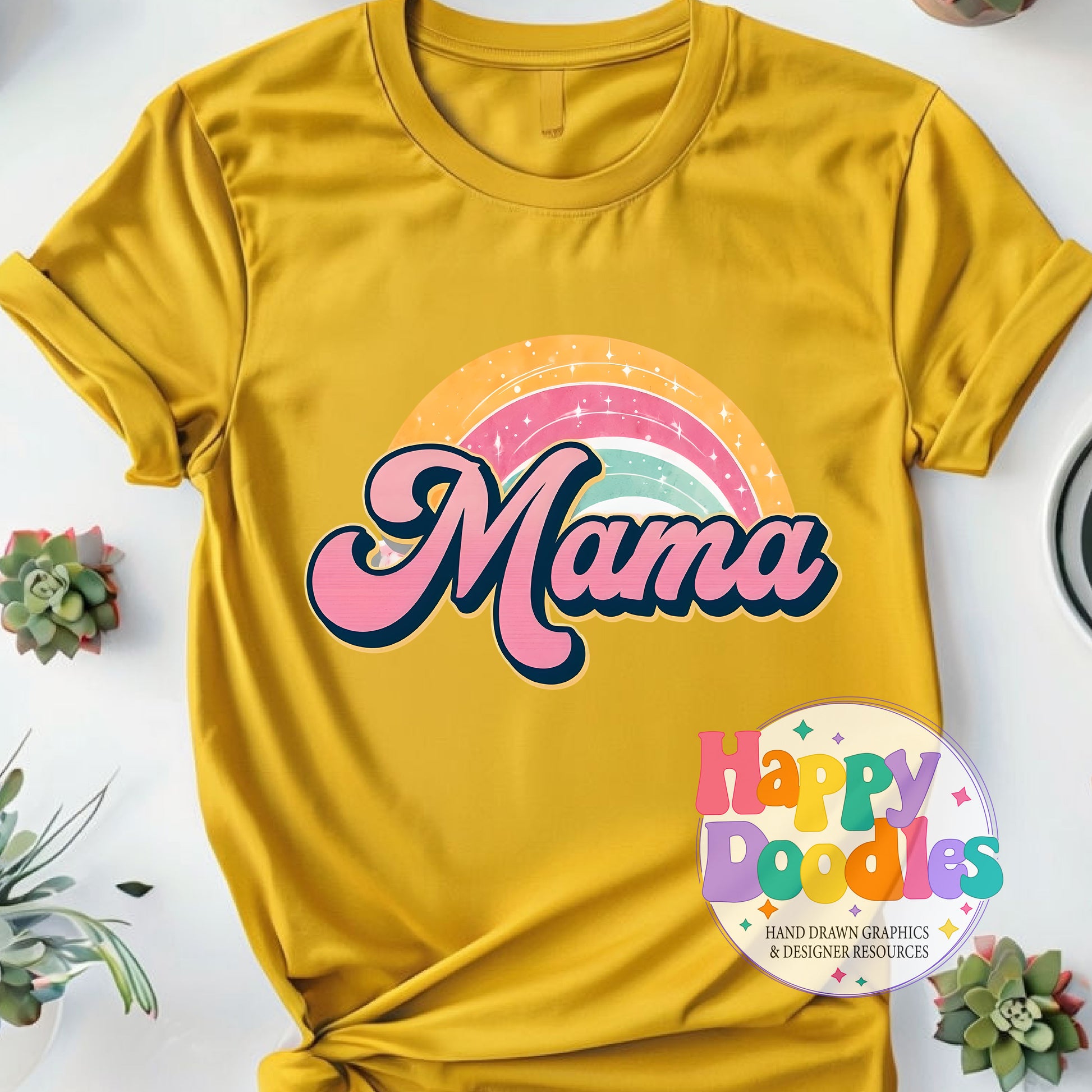 Mama Rainbow Retro Printable PNG for Sublimation & Crafts - Happy Doodles Designs