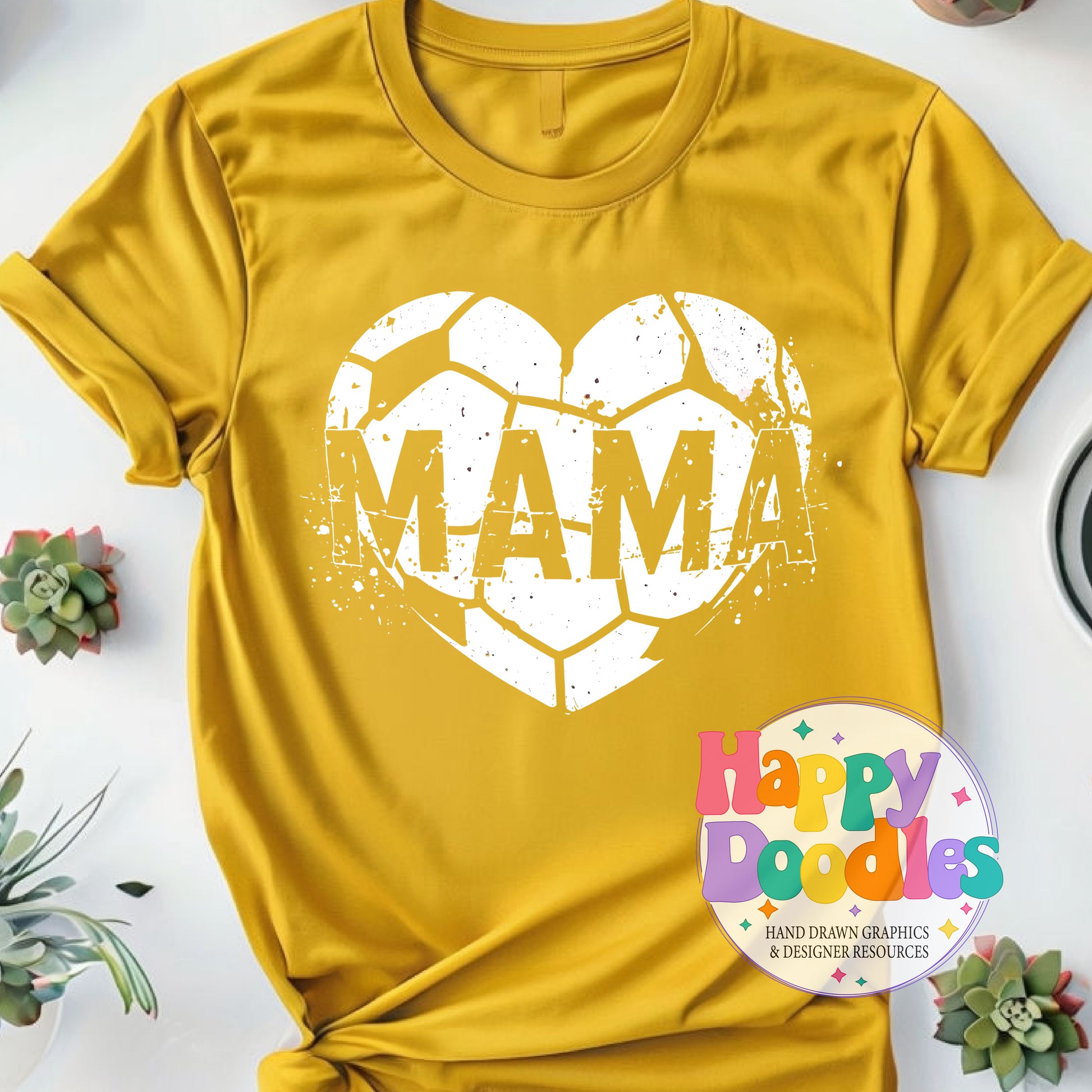 Mama Soccer Heart Distressed Printable PNG for Sublimation & Crafts - Happy Doodles Designs
