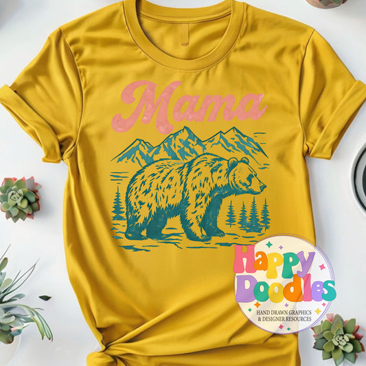 Mama with Bear Scene Printable PNG T-Shirt Design - Happy Doodles Designs