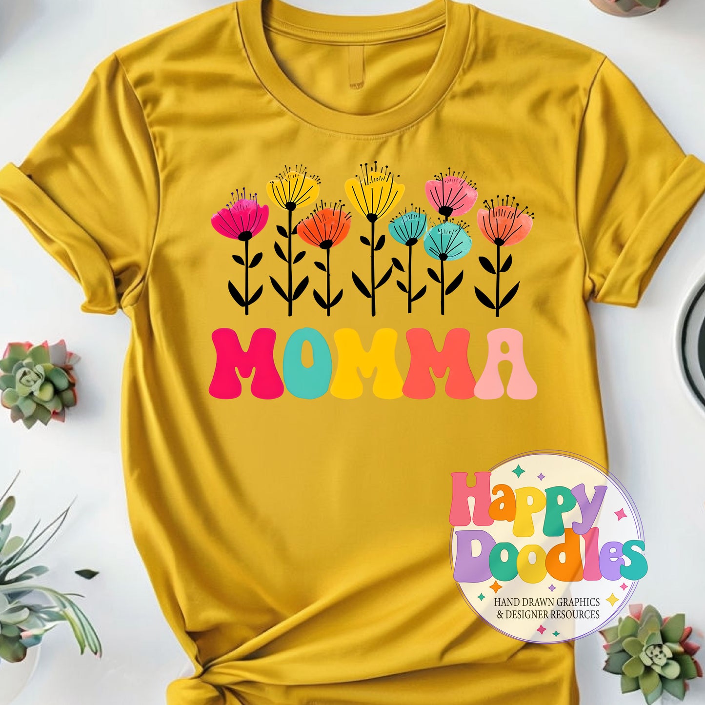 Momma Flowers DIY Printable T-Shirt Design - Happy Doodles Designs
