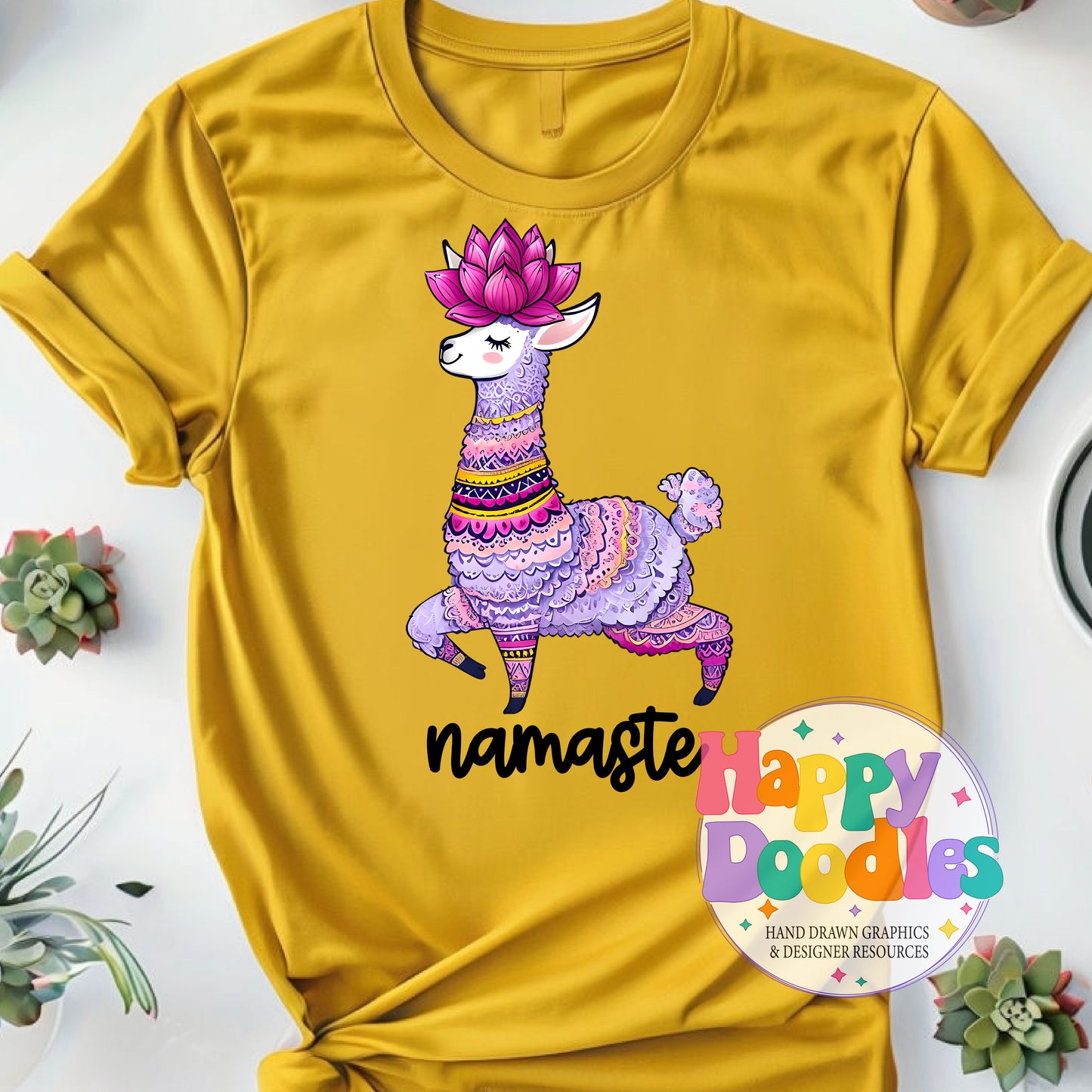 Namaste Llama T-Shirt Printable PNG Download - Happy Doodles Designs