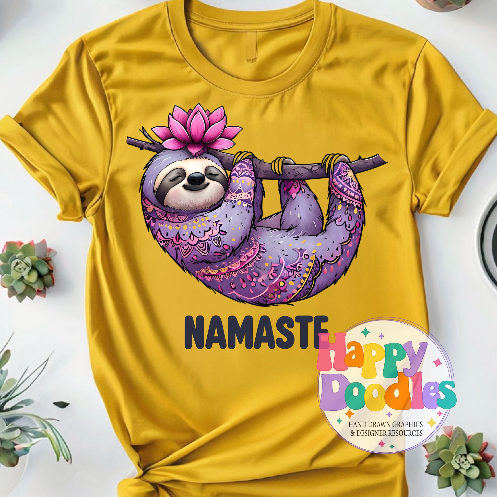 Namaste Sloth DIY Printable T-Shirt Design - Happy Doodles Designs