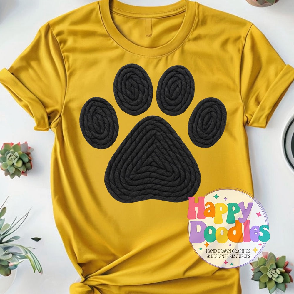 Paw Print Black Yarn Mascot Printable Mascot PNG - Happy Doodles Designs