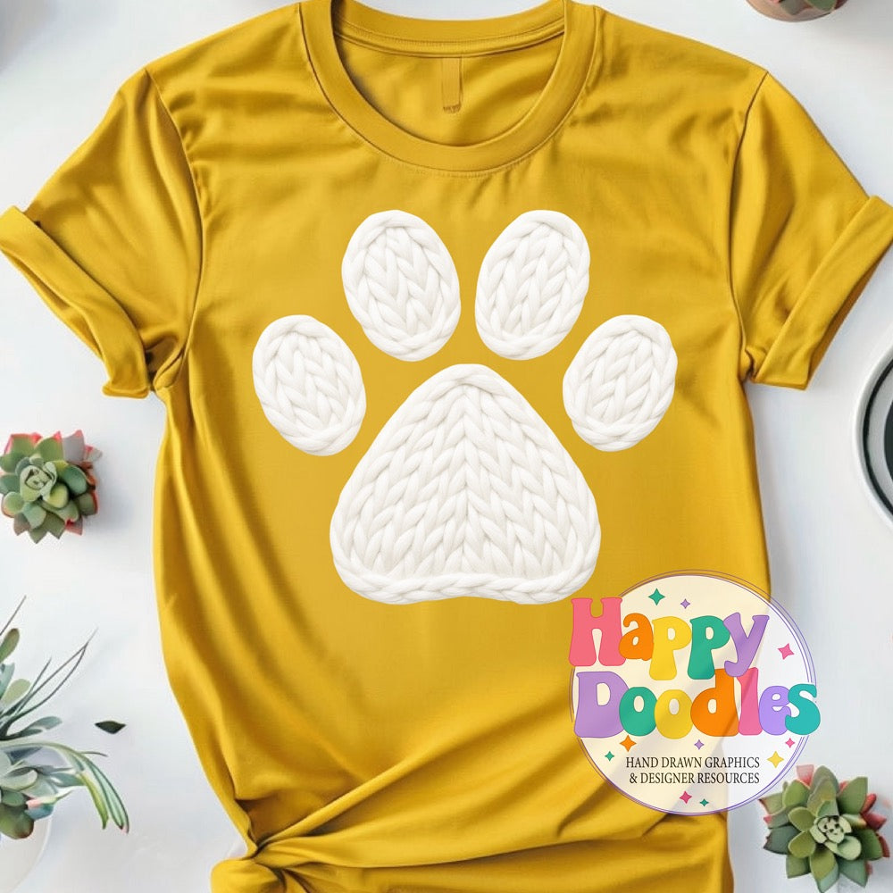 Paw Print White Yarn Mascot Printable PNG Illustration - Happy Doodles Designs