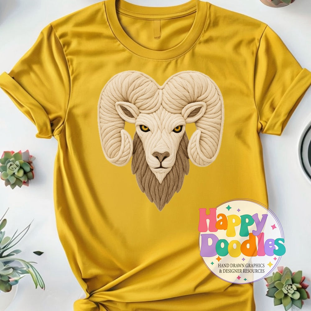 Ram Yarn Mascot Printable PNG Illustration - Happy Doodles Designs