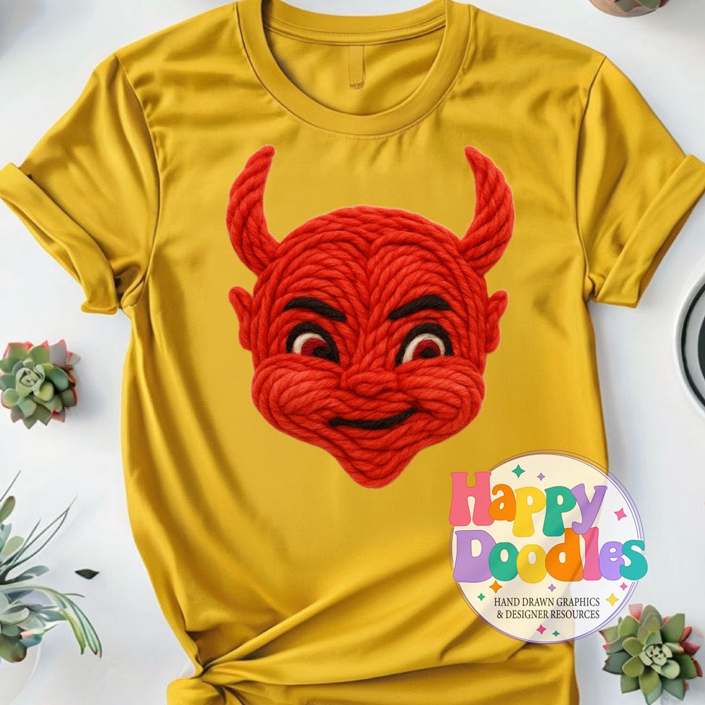 Red Devil Yarn Mascot High Resolution PNG Clip Art - Happy Doodles Designs