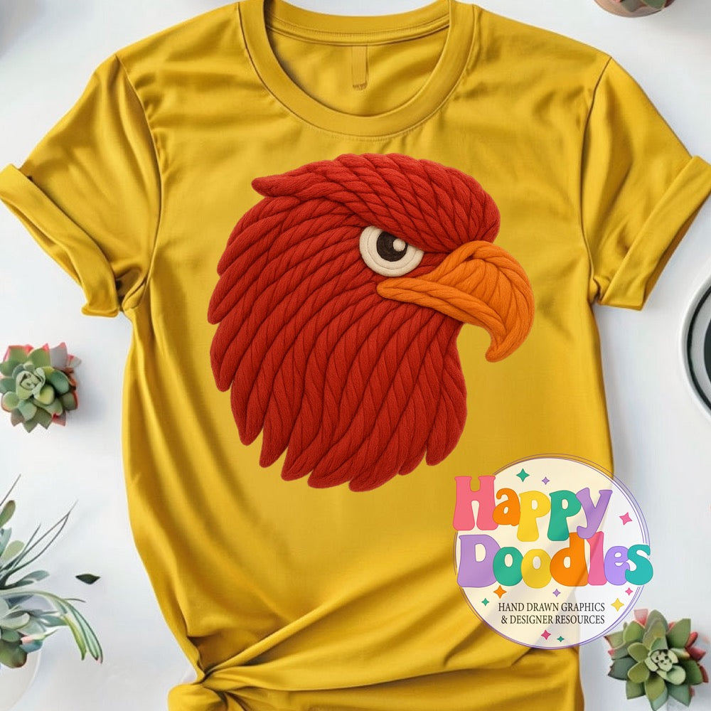 Red Hawk Yarn Mascot High Resolution PNG Clip Art - Happy Doodles Designs